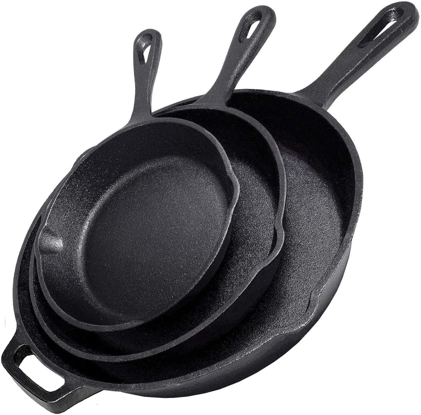 Cast Iron Skillet 3-Piece Set – 12″, 10″, 8″ Heavy-Duty Professional Restaurant Chef Quality Pre-Seasoned Pan Cookware – For Frying, Saute, Cooking, Pizza – Black