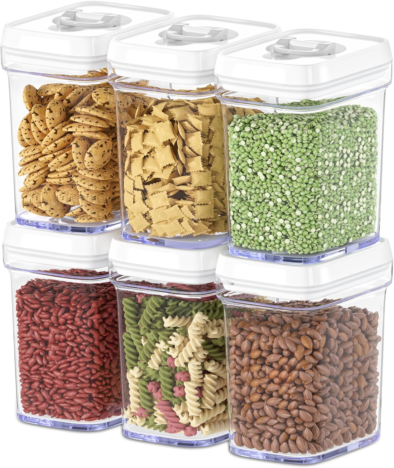 DWËLLZA KITCHEN Airtight Food Storage Containers for Pantry With White Lids 1L – 6 Pack – Clear Plastic Air Tight Kitchen Containers Pantry Organization and Storage BPA-Free Keeps Food Fresh & Dry