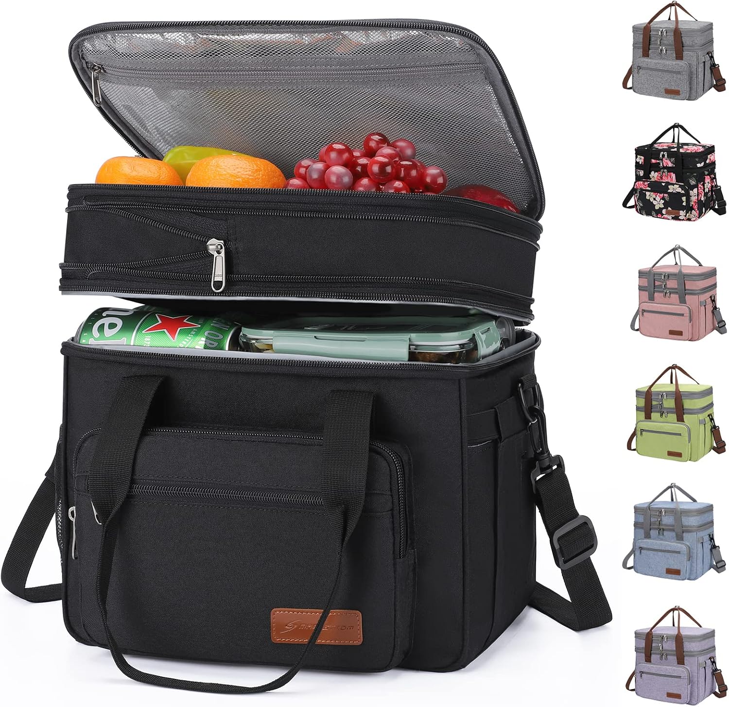 Maelstrom Lunch Box, 23L Insulated Lunch Bag, Expandable Double Deck Cooler Bag, Lightweight Leakproof Tote Bag With Side Tissue Pocket, Suit For Men and Women (A. Black)
