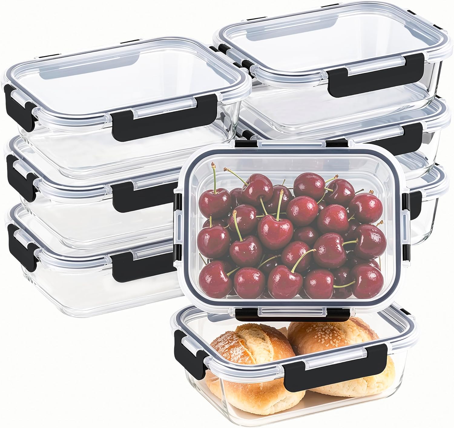 8 Pack 36oz Large Glass Meal Prep Containers with lids, Glass Food Storage Containers with Leak Proof Snap Lock Lids , Airtight Bento lunch Boxes, Kitchen Storage, Oven, Freezer and Dishwasher Safe