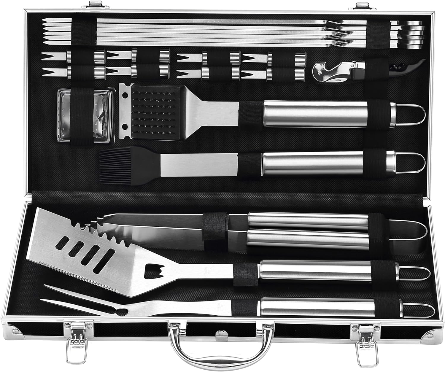 Grilljoy BBQ Accessories Grill Tools Set – 22PCS Stainless Steel Barbecue Grill Accessories for Outdoor Grill with Black Aluminum Case – Christmas Grilling Gifts for Men & Dad -Grill Tools Kit