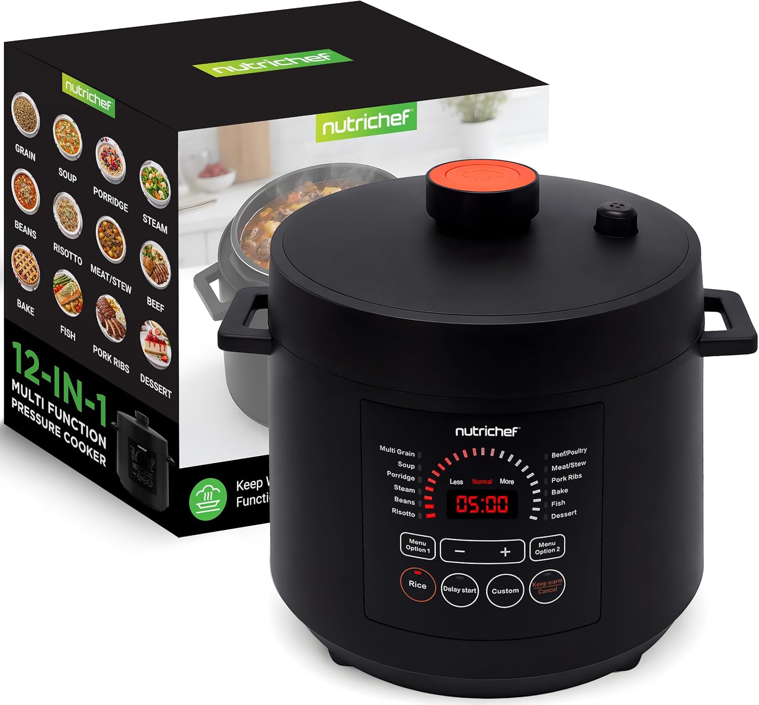 NutriChef Electric Pressure Cooker 6 Quart Capacity | 9 Function Digital Countertop Pressure Cooker | Adjustable Time & Temperature | Cook, Bake, Steam, Broil, & Braise | 13.1 x 11.4 IN | Black