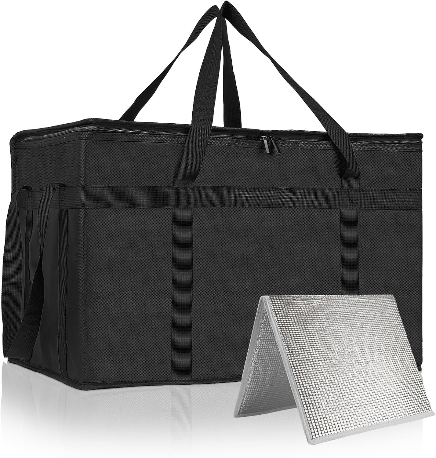 PEASUG XXXL Insulated Bags for Food Delivery with Removable Hard Bottom,Pizza Delivery Bags, Large Capacity Cooler Bag Keep Food Warm for Grocery Shopping and Catering, Foldable, Heavy-Duty (Black)