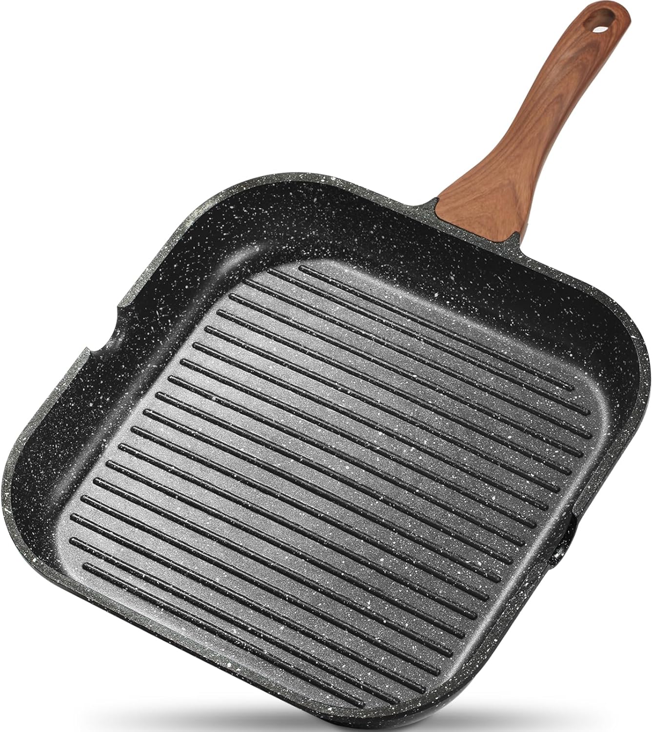 ESLITE LIFE Nonstick Grill Pan for Stove Tops, Versatile Griddle with Pour Spouts, 9.5 Inch Square Big Grilling Skillet Steak Pan for Indoor & Outdoor Cooking, PTFE & PFOA Free, Black