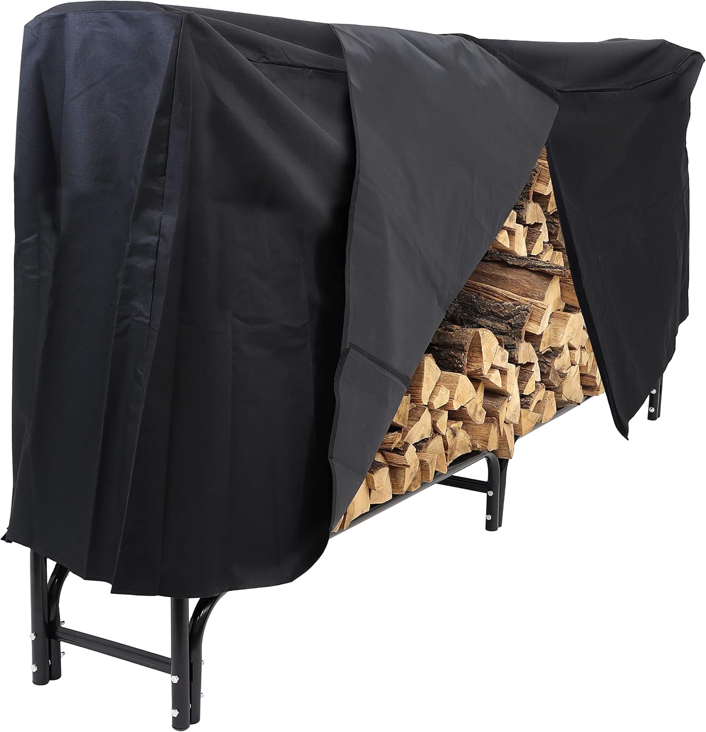 Sunnydaze 8-Foot Firewood Rack with Cover – Outdoor Wood Storage – Heavy-Duty Steel Log Holder – 1500-lb Capacity