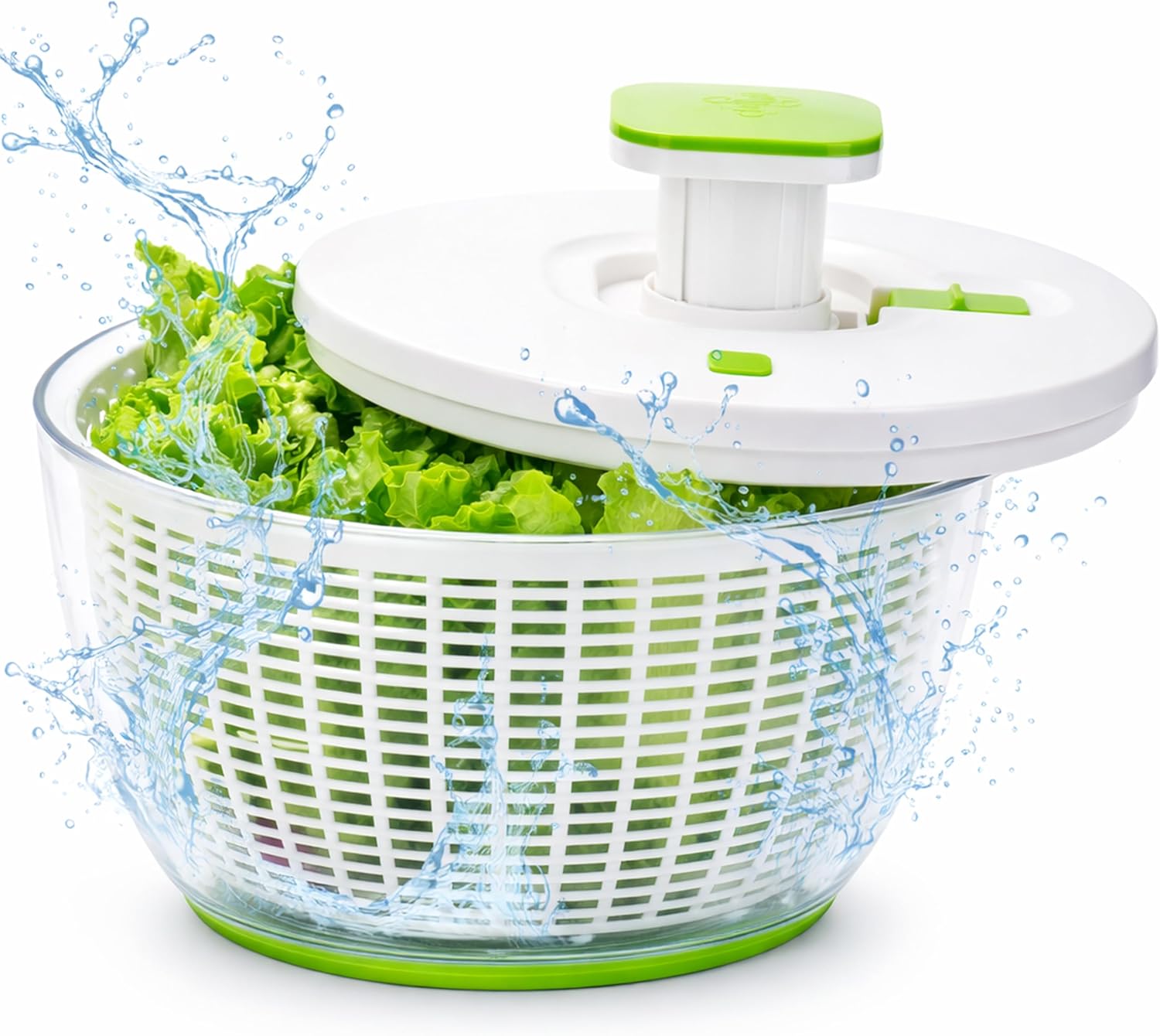 Brieftons QuickPush Large Salad Spinner, 6.3-Quart Family Size, Manual One-Handed Pump & Brake, BPA-Free Lettuce Spinner, Vegetable Washer Dryer Strainer, Collapsible Handle, Clear Serving Bowl