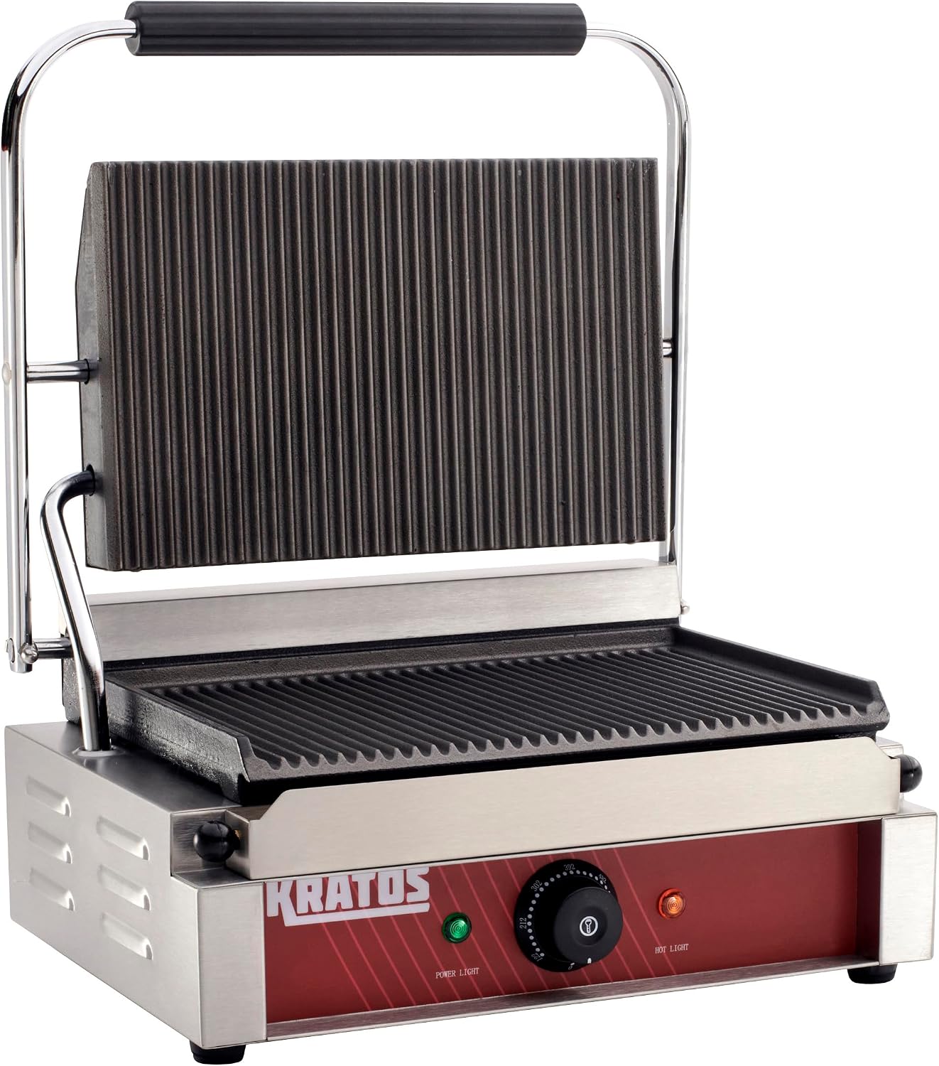 Kratos Commercial Electric Panini Sandwich Grill with Grooved Plates, 14″ x 9″ Cooking Surface, Commercial Countertop Panini Press, 120V, 1750W (29Y-020)