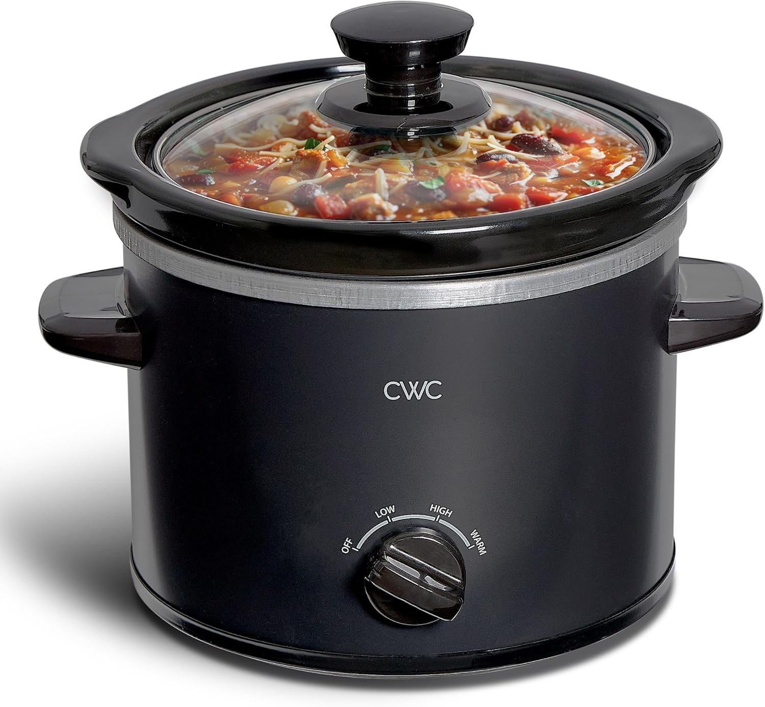 COOK WITH COLOR 2QT Mini Electric Round Slow Cooker – Adjustable Settings, Removable Stoneware Pot, Tempered Glass Lid, Dishwasher Safe, Cool-Touch Side Handles, Black