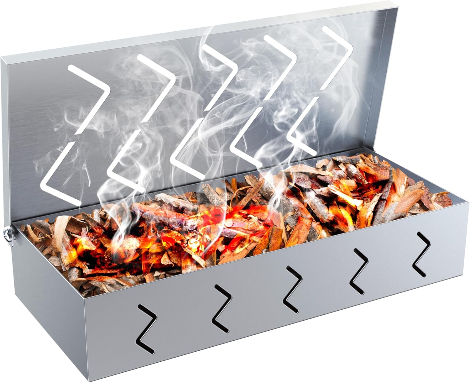 BBQCuker Grill Smoker Box, Stainless Steel Food Safe, Works with Wood Chips Smoked BBQ Flavor, Hinged Lid,Warp Free Grill Accessories (1pcs, 9×4 inches)