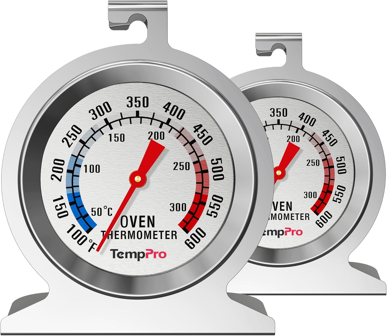 TempPro 2-Pack Oven Thermometer for Gas Oven, 50-300°C/100-600°F Smoker Temperature Gauge with 431 Stainless Steel, Analog Instant Read Cooking Thermometer (Previously ThermoPro)