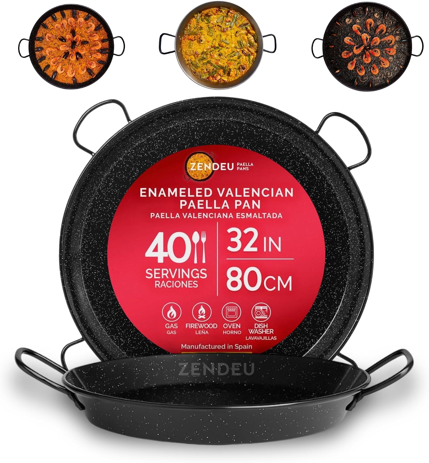 Paella Pan from Spain – Authentic Enameled Carbon Steel Paella Pan, Large 32 inch (80 cm) | Spanish Traditional Paellera – Durable Enameled Paella Pans for 40 Servings