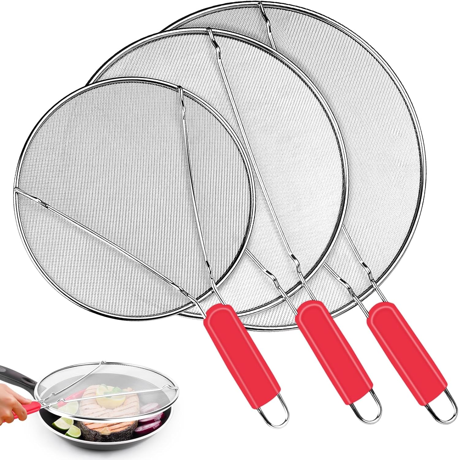 Stainless Steel Splatter Screen for Frying Pan – 9.8″ 11.4″ 13″ Ultra Fine Mesh Grease Splatter Guard, Hot Oil Splatter Guard Shield Grease for Cooking, Kitchen Splash Guard to Prevent Oil Splatter