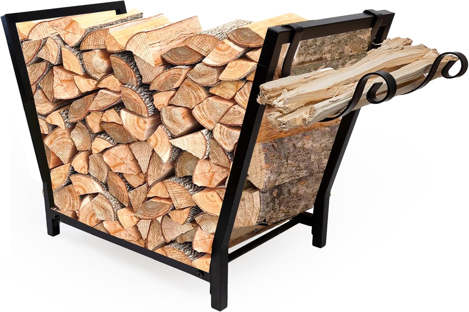 FireProof Pros Firewood Rack Outdoor and Indoor Firewood Storage with Kindling Hooks. 25.6in