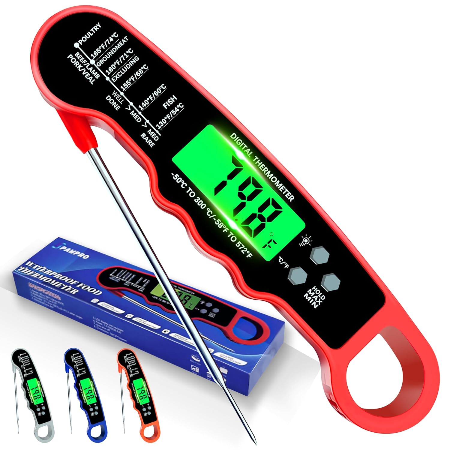 Meat Thermometer Digital, Instant Read Meat Thermometer with Backlight & Magnet for Kitchen, Beef, Grill, Turkey,IP67 Waterproof Cooking Thermometer