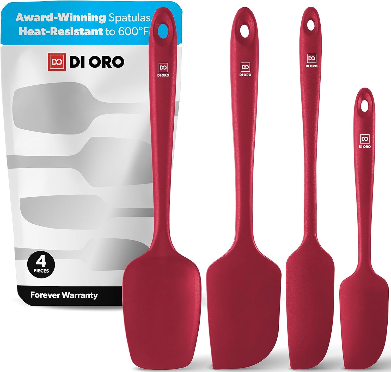 DI ORO Silicone Spatula Set – Rubber Kitchen Spatulas for Baking, Cooking, & Mixing – 600°F Heat-Resistant & BPA Free Silicone Scraper Spatulas for Nonstick Cookware – Dishwasher Safe (4pc, Red)