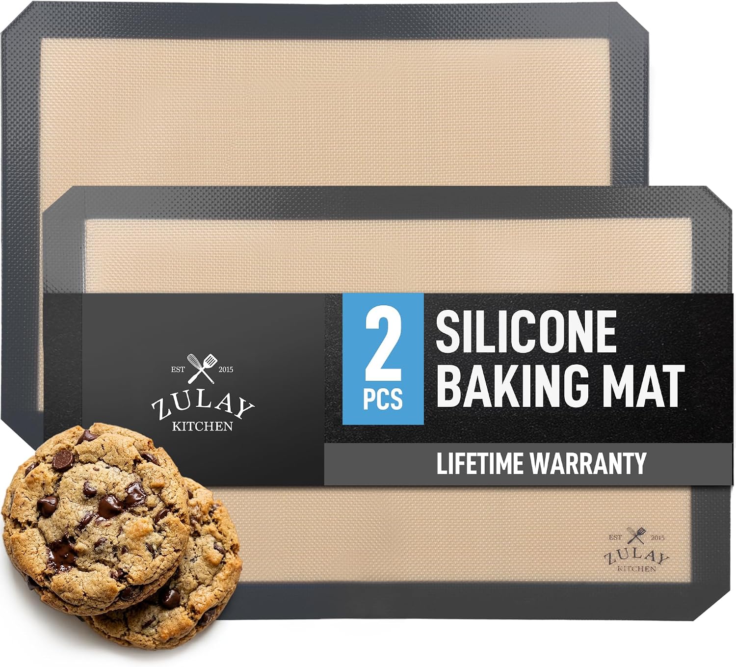 Zulay Kitchen Silicone Baking Mat 2 Pack – 16.5″×11.6″ BPA-Free Reusable Baking Sheet, Heat Resistant 480°F – Non-Slip Border, Perfect for Cookies, Bread, Pastries & Oven Use – (Dark Gray)