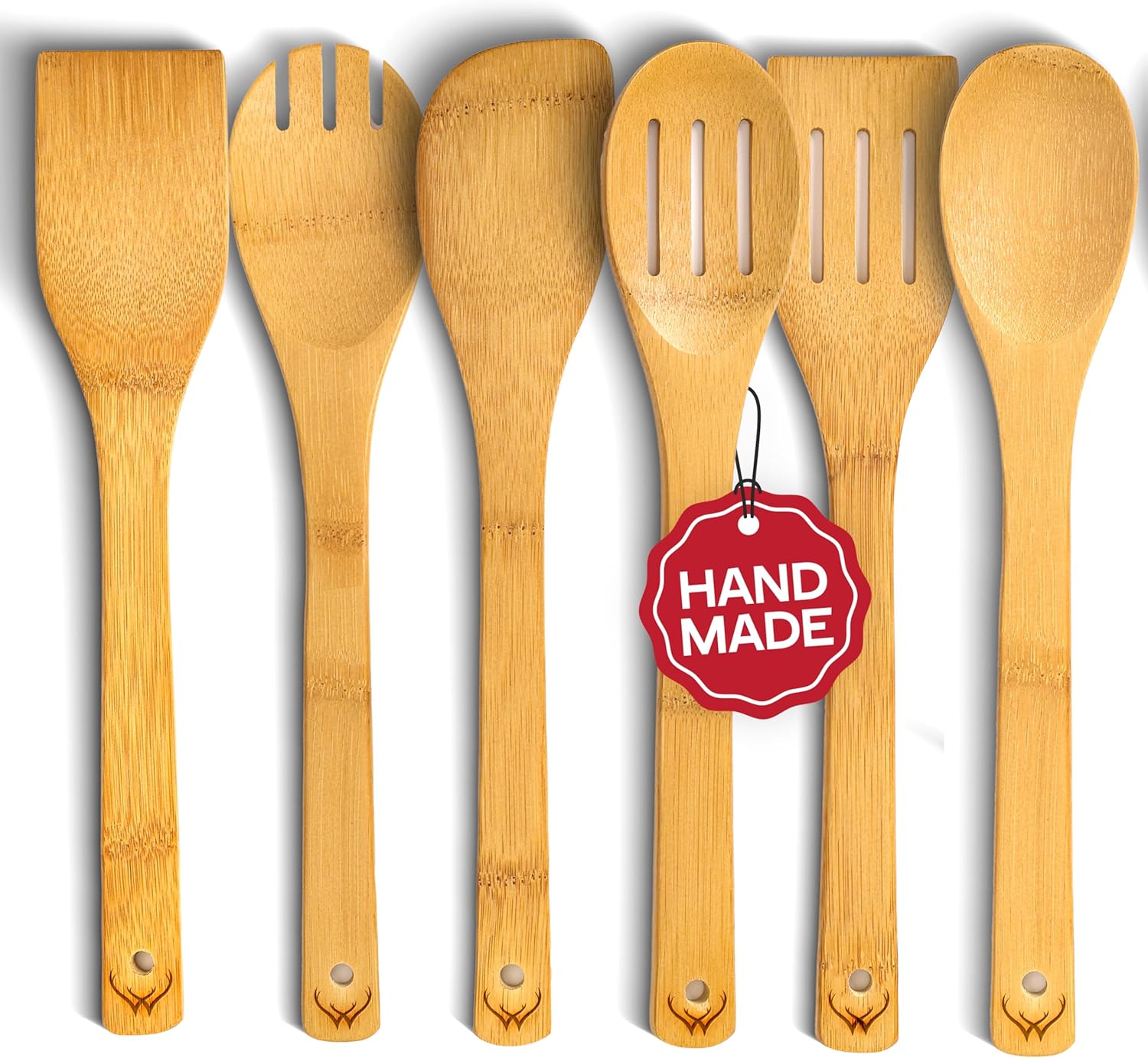 WOODLANDS USA Wooden Spoons for Cooking set of 6 – Premium Wooden Utensil set for everyday use – Versatile Cooking utensils set safe for nonstick pans – Durable wooden spoon kitchen utensils set
