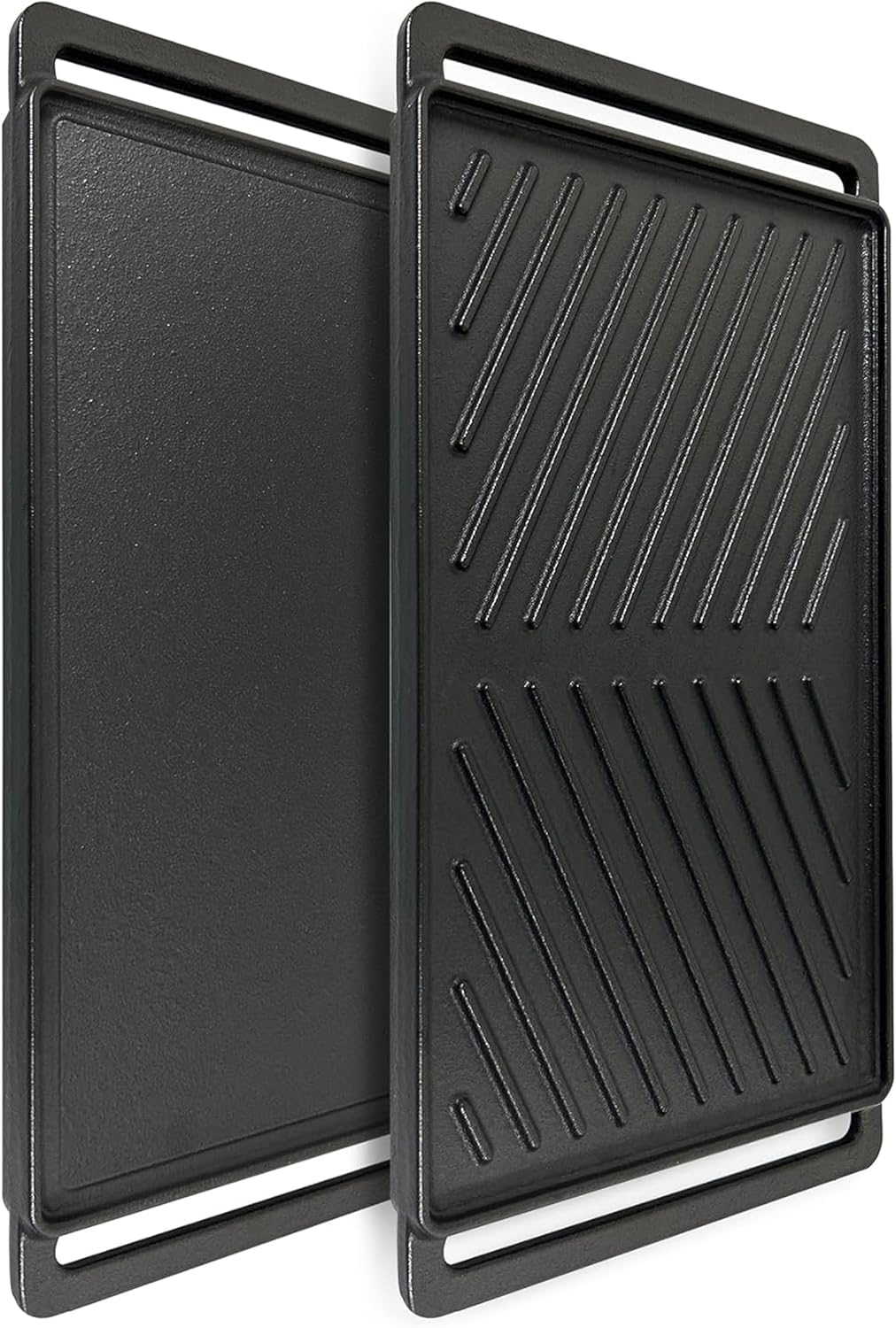SafBbcue Reversible Cast Iron Grill Griddle Plate for Most Gas Grill Wood Pellet 19″ x 9.5″, Replace for CCP-2000 Ribbed Grill & Smooth Flat Top Griddle, Heavy Duty Cast Iron, Outdoor Indoor