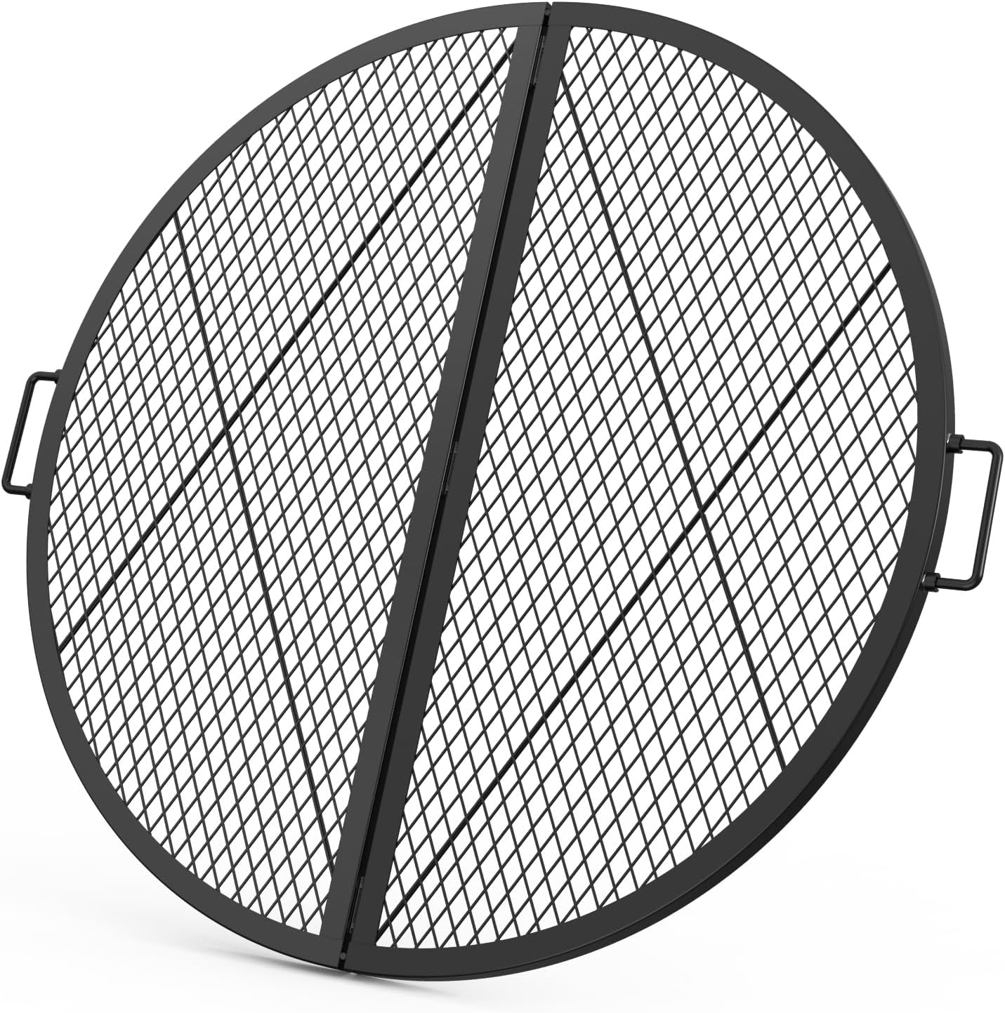 only fire X-Marks Fire Pit Cooking Grate, Foldable Round Grate for Outdoor Cooking, Portable Camping Cookware for Outside Party, Heavy Duty Steel Campfire BBQ Grill Grid with Handle, 36 inch