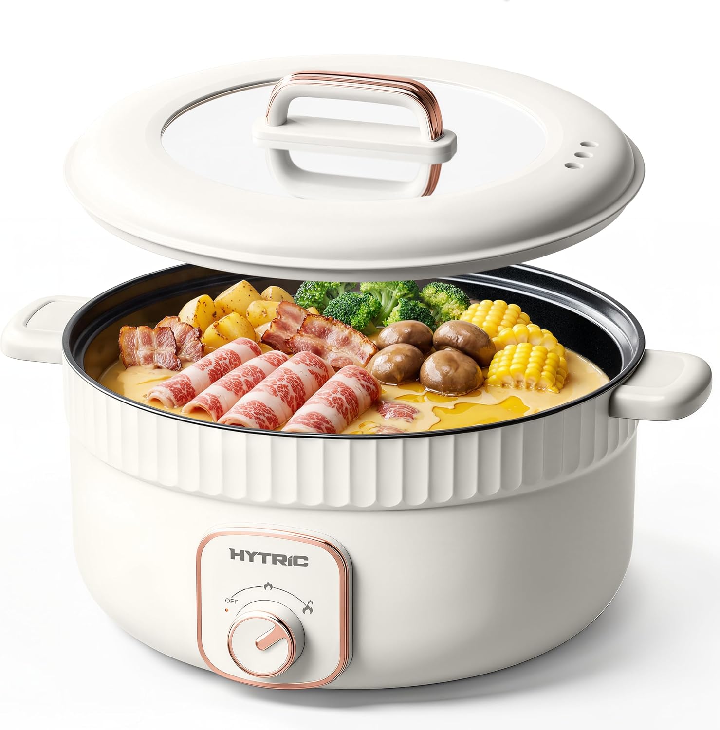 HYTRIC Electric Pot, 4.5L Non-Stick Hot Pot Electric with Dual Power Setting, 1200W Fast Heating Hotpot Pot Electric for Cooking Soup, Pasta, Steak, Perfect for Family Dinner & Party, White