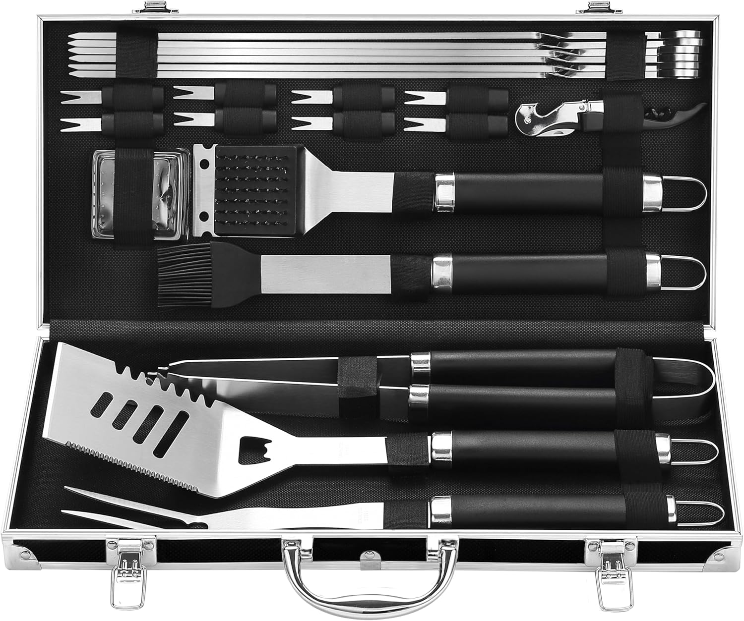 Grilljoy BBQ Accessories Grill Tools Set – 22PCS Stainless Steel Barbecue Grill Accessories for Outdoor Grill with Black Aluminum Case – Christmas Grilling Gifts for Men & Dad -Grill Tools Kit