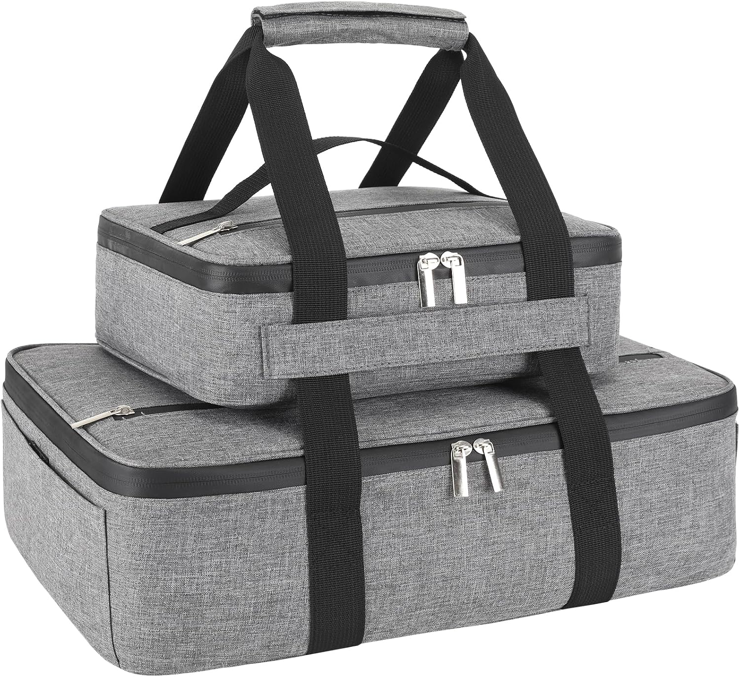 Insulated Casserole Carrier for Hot or Cold Food, Fits 8″-15″ Baking Dish，Thermal Food Carrier Bag, Lasagna Lugger Tote for Potluck Parties/Picnic/Cookouts/Lunch, Grey，2 Pack