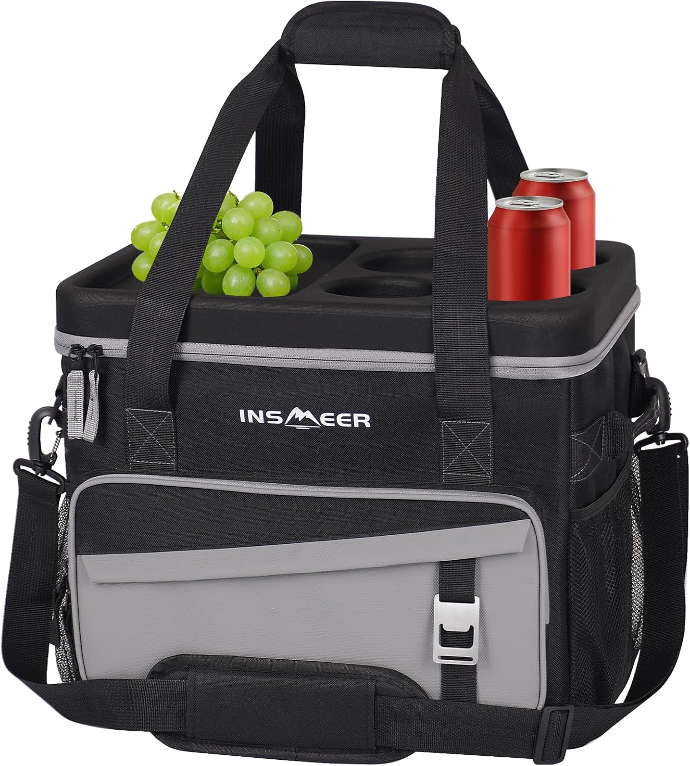 INSMEER Soft Cooler Bag with Hard Shell & 4 Cup Holders, 55 Cans 40L Collapsible Soft Sided Cooler, 100% Leakproof Insulated Cooler Bag Portable for Beach Travel Camping Picnic