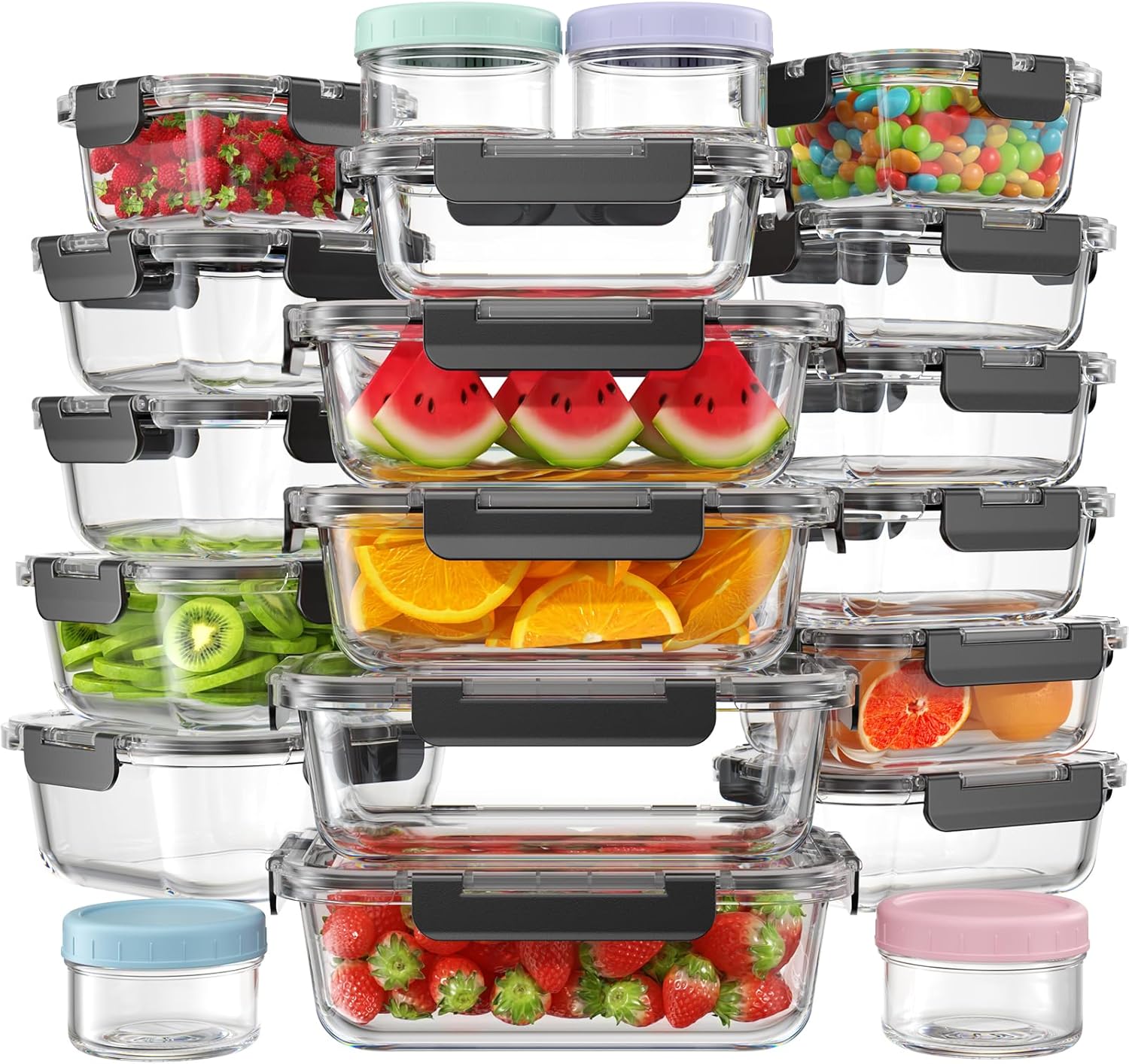 KEMETHY 40 PCS Glass Food Storage Containers with Lids(20 Container & 20 Lid), Borosilicate Glass Meal Prep Containers for Kitchen Storage and Organization, BPA-Free, Leak Proof, Reusable