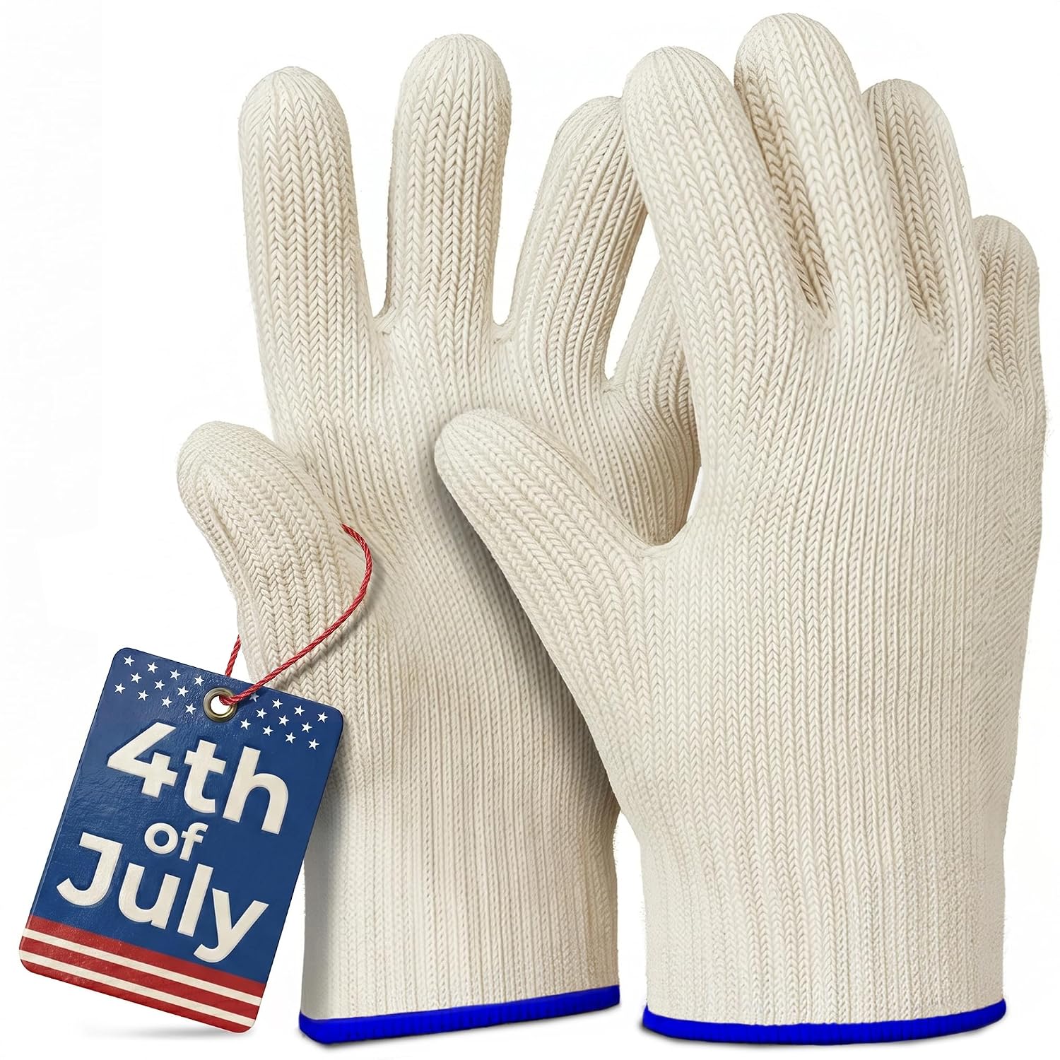 Aramid Oven Gloves with Fingers – Grill Mitts with Hand Protection up to 932°F, Heat Resistant Gloves for Grilling with Double-Layer Design – Thick Oven Mitts With Fingers for Baking & 4th of July BBQ