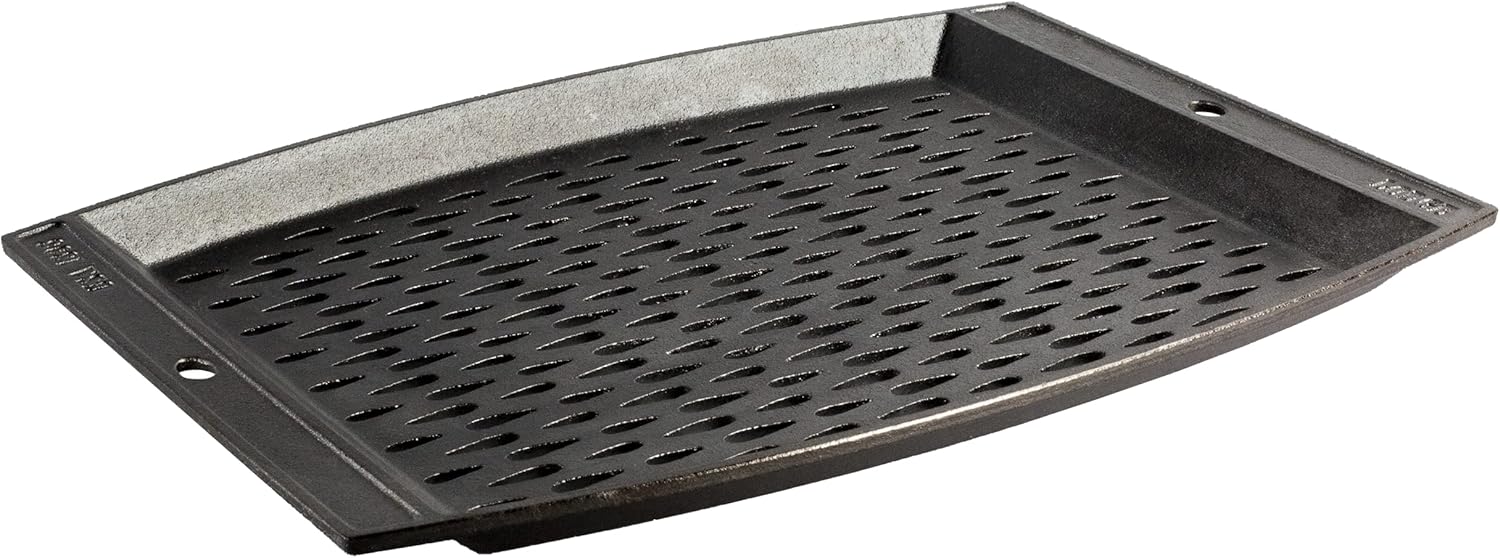 Lodge Pre-Seasoned Cast Iron Rectangle Grill Topper – Use on the Grill – Grilling Pan Designed to Protect Food from Falling Through the Grate – Cast Iron 15 Inch