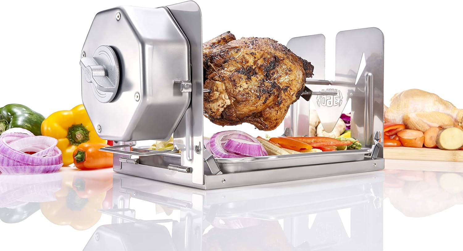 ROTO-Q 360 Cordless Universal Rotisserie Kit for Grills Ovens and Smokers – Non-Electric Wind-up Spit Roaster, Gas or Charcoal BBQ – Indoor/Outdoor (Stainless Steel)