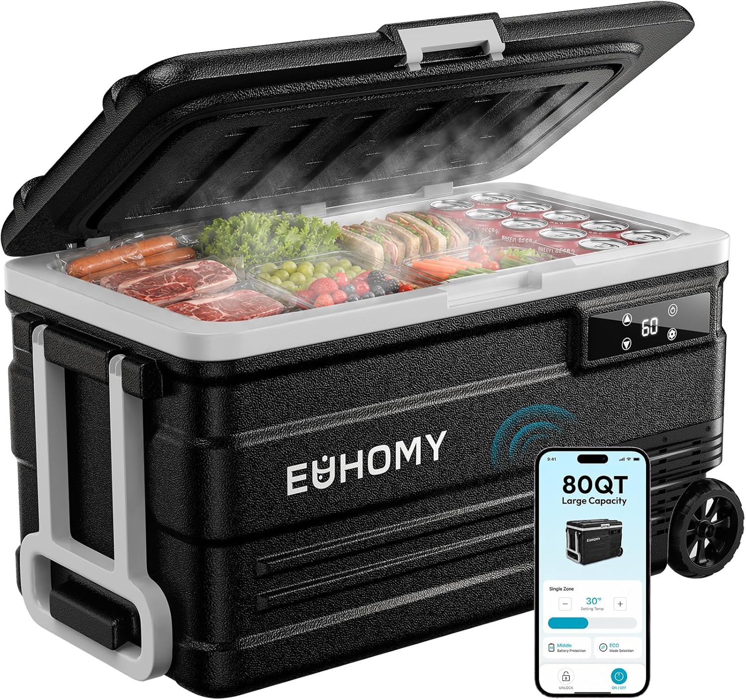 EUHOMY 12 Volt Refrigerator, 80QT(75L) 12V Fridge, Electric Cooler APP Control, Car Fridge 12/24V DC 100-240V AC, Car Refrigerator 0℉~68℉, 12 Volt Cooler for Camping, Trip, Truck, Boating, Outdoor
