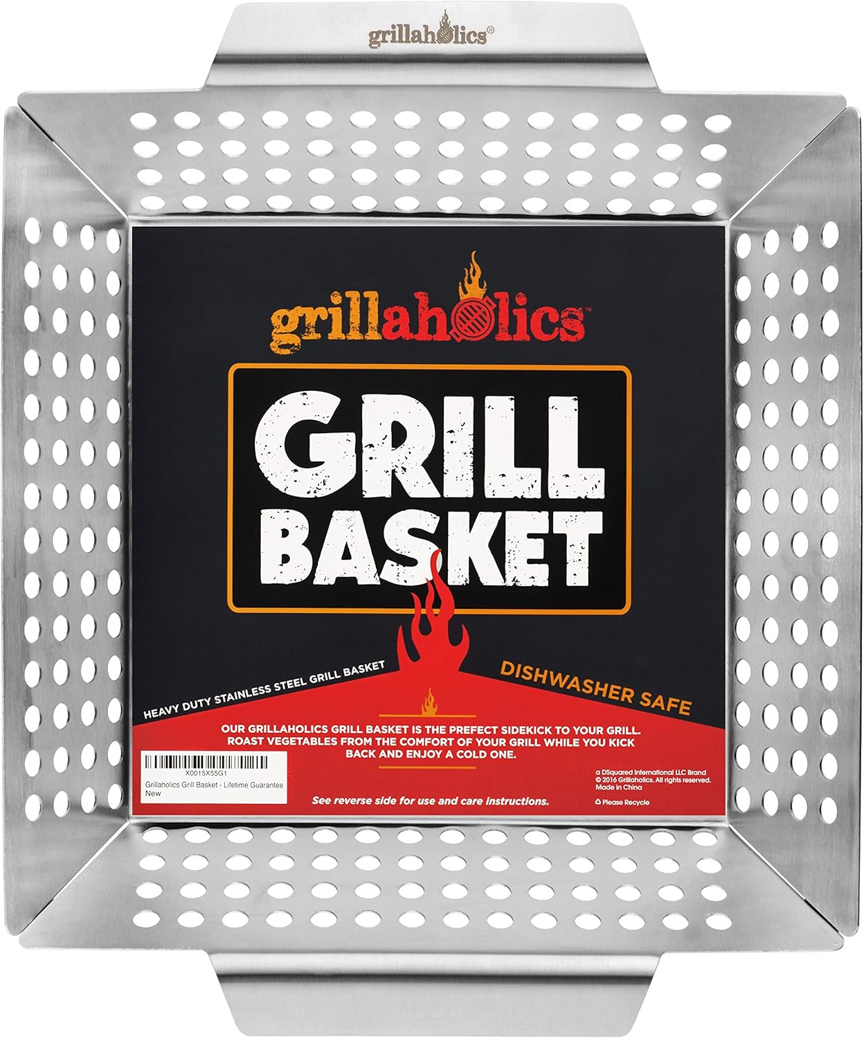 Grillaholics Grill Basket for Outdoor Grill – Durable Premium Stainless Steel Vegetable Grill Basket – XL Family Size BBQ Grill Basket – Perfect Grilling Accessories for Veggies, Fish, Shrimp & Kebabs
