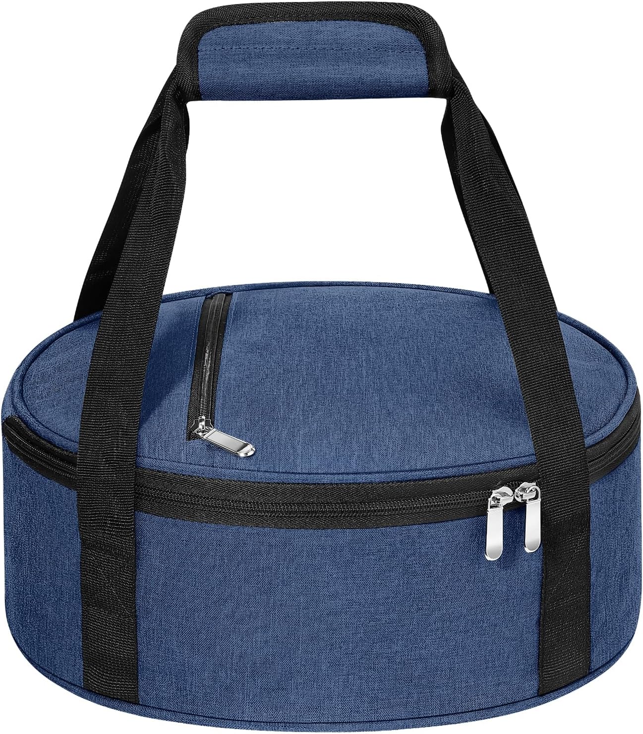 Round Insulated Casserole Carrier – 12″ Portable Pie Carrier Bag for Hot or Cold Food, Leakproof Thermal Lunch Tote with Handle for Parties Picnic & Travel – Navy Blue
