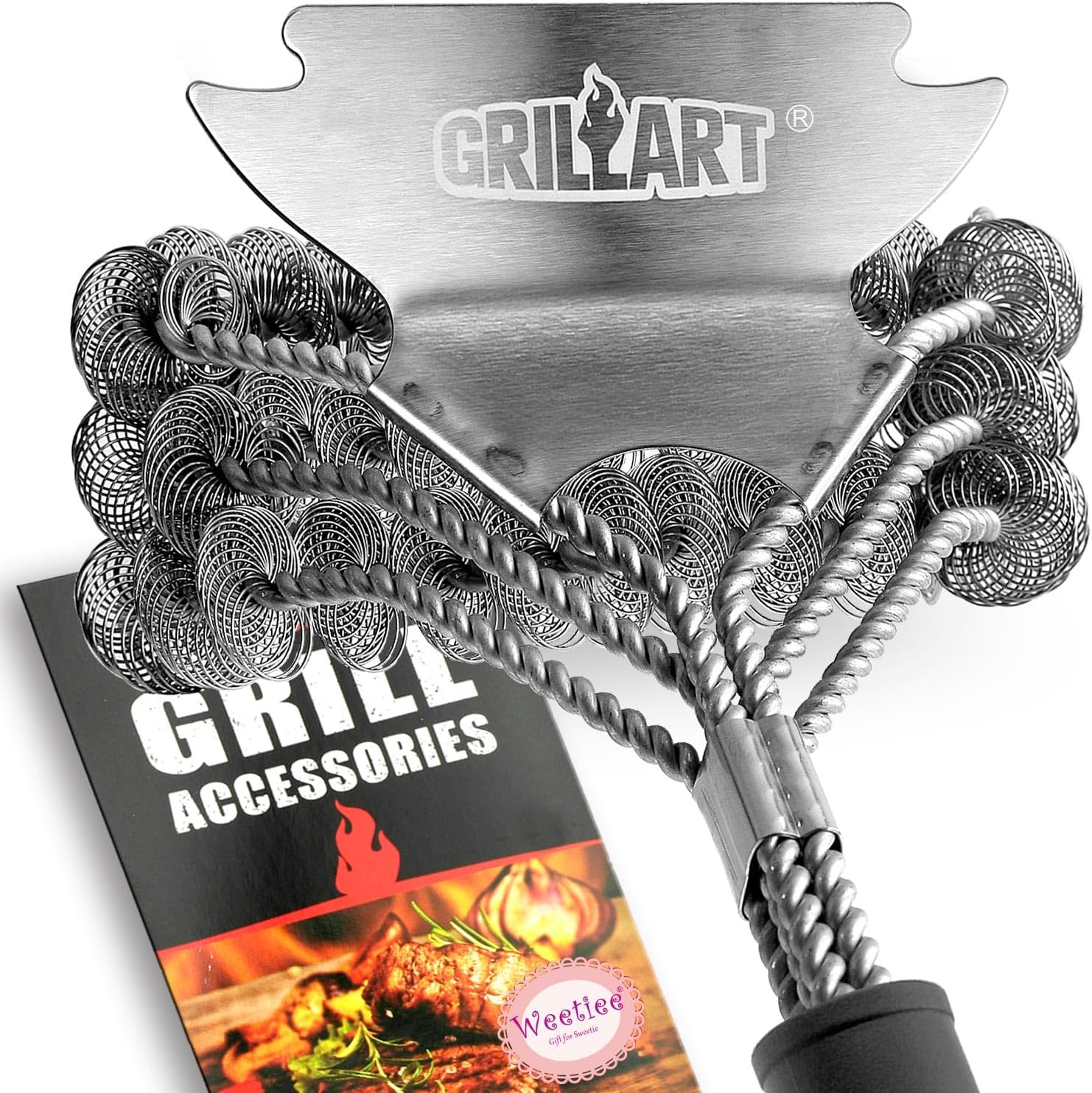 Grill Brush and Scraper Bristle Free – Safe BBQ Brush for Grill – 18” Stainless Grill Grate Cleaner – Safe Grill Accessories for Porcelain/Weber Gas/Charcoal Grill – Gifts for Grill Wizard