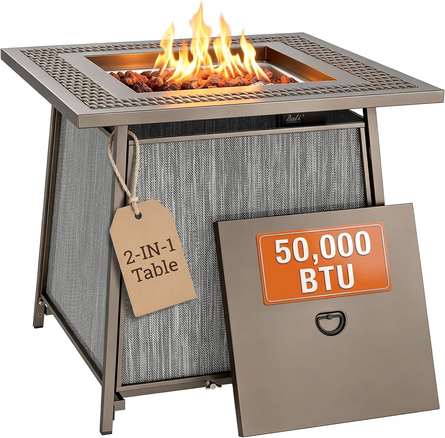 BALI OUTDOORS 50,000 BTU Propane Fire Pit Outdoor, 28 inch Propane Fire Pit Table Square, Gas Firepits for Outside Patio, Garden, Backyard