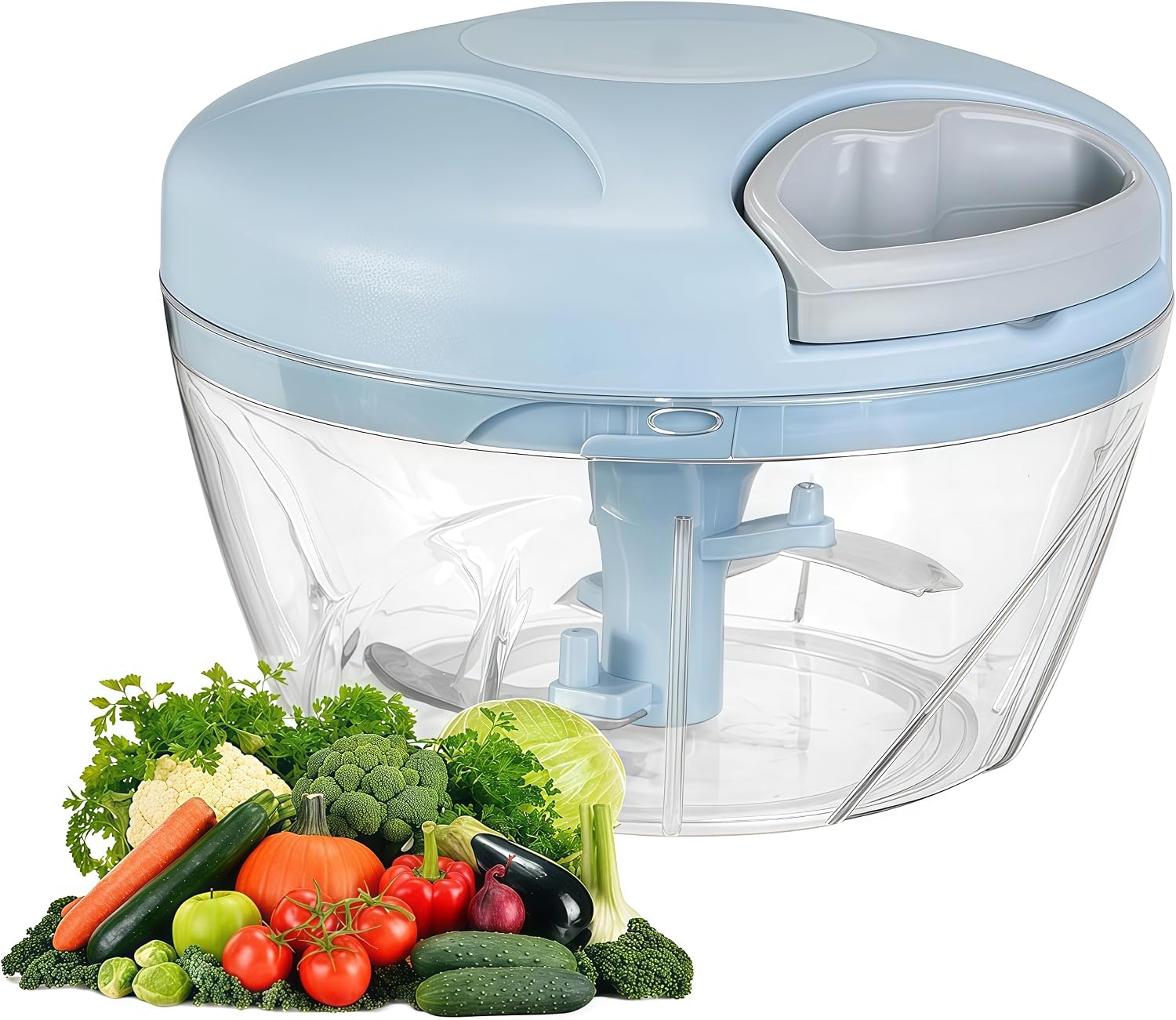 Manual Food Processor Vegetable Chopper, Portable Hand Pull String Garlic Mincer Onion Cutter for Veggies, Suitable for Vegetables, Ginger, Garlic, Fruits, Onion, Potato, Salad (Blue 500 ml)