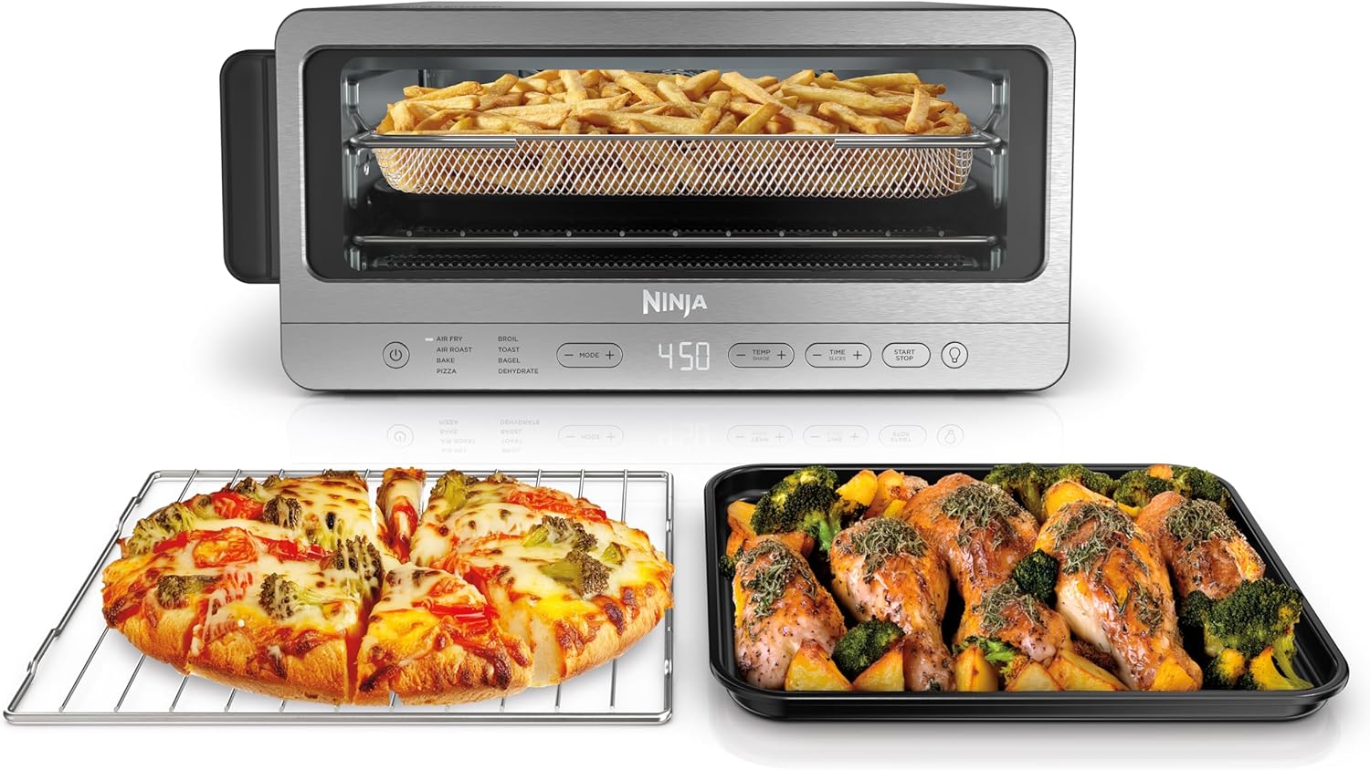 Ninja Air Fryer Toaster Oven Combo | 8-in-1 Functionality | Flip Up & Away for Storage Space | Air Fry Basket, Sheet Pan, Wire Rack & Removable Crumb Tray |1800 Watt | Stainless Steel | SP151