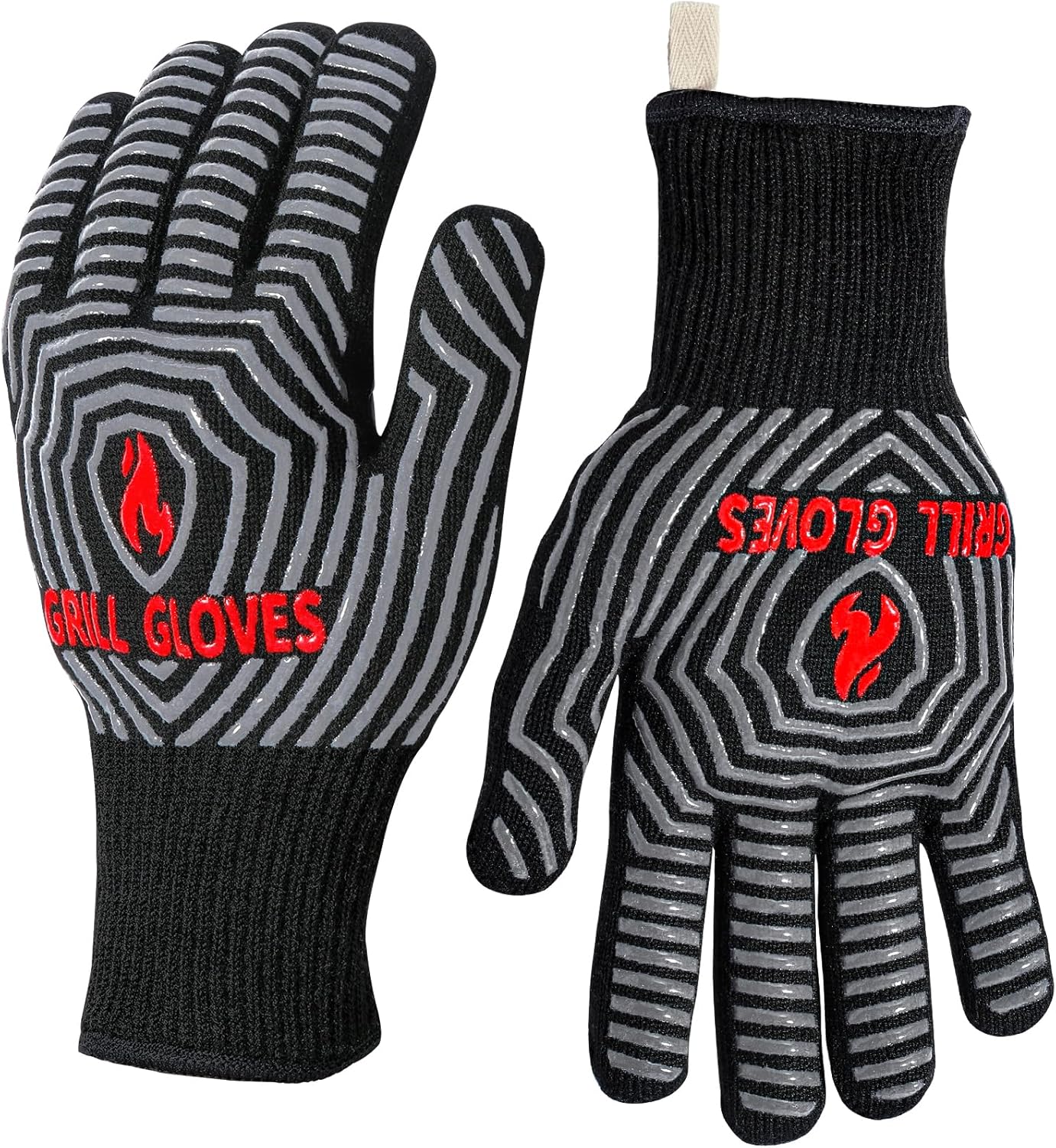 QUWIN BBQ Gloves, 1472°F Heat Resistant Grilling Gloves Silicone Non-Slip Oven Mitts, Kitchen Gloves for BBQ, Grilling, Cooking, Baking(One Size Fits Most, Black)- 1 Pair