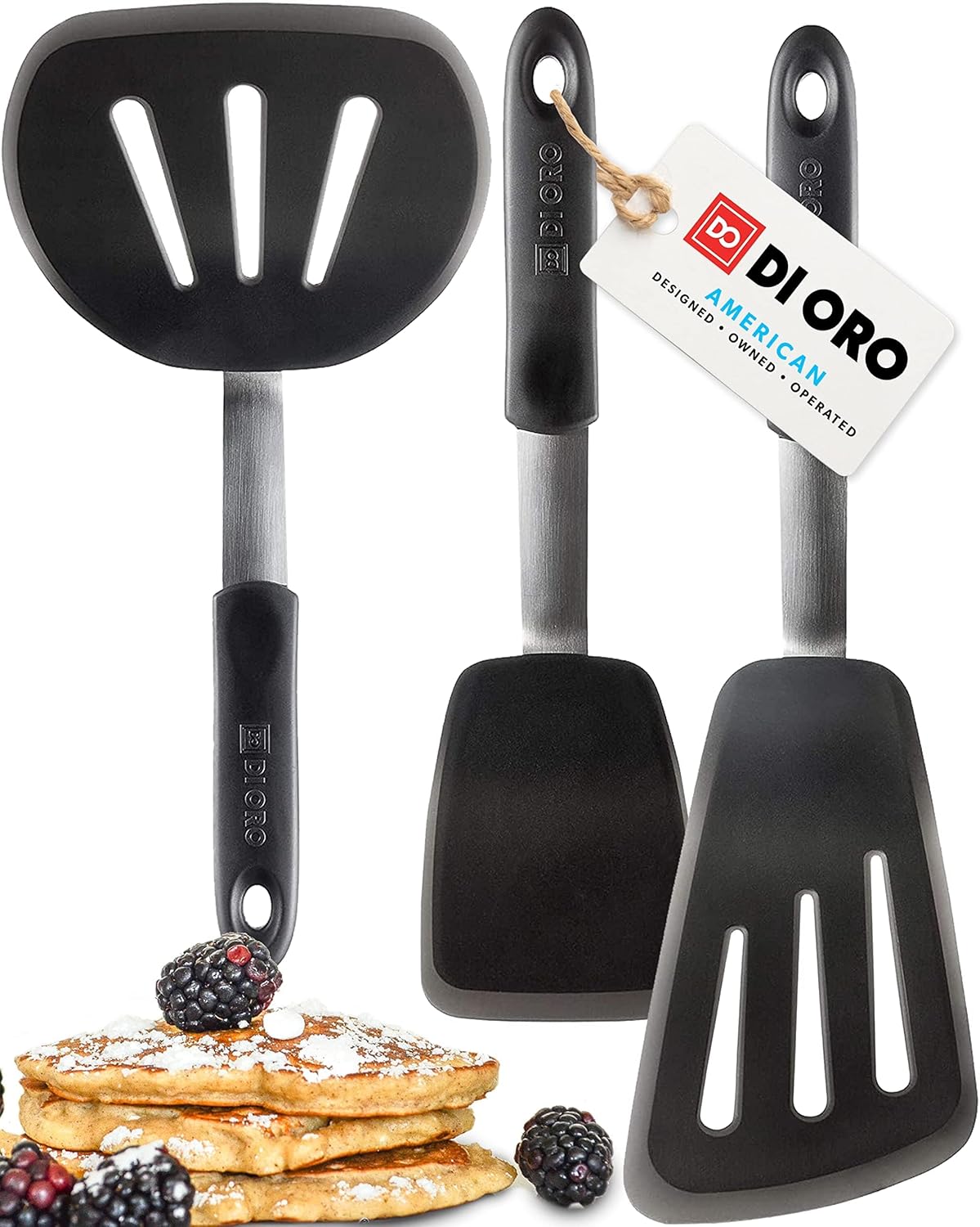 DI ORO – Chef Series FLEX Silicone Spatula 600ºF Heat-Resistant Flexible Silicone Rubber Turner Spatulas (3-Piece Set)
