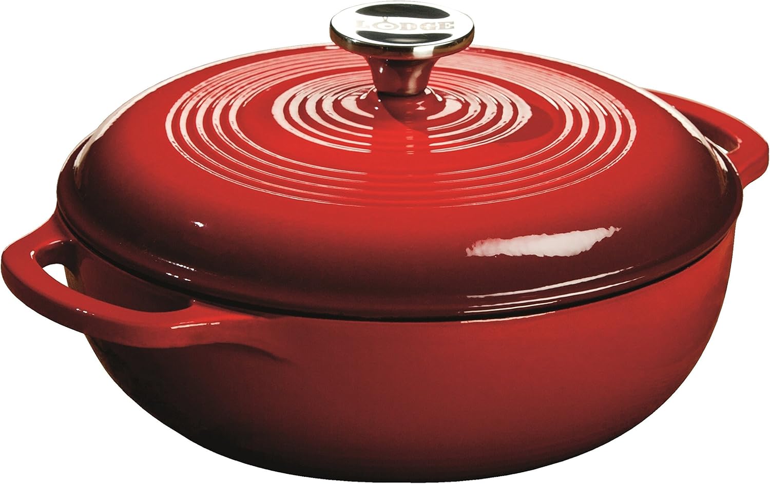 Lodge 3 Quart Enameled Cast Iron Dutch Oven with Lid – Dual Handles – Oven Safe up to 500° F or on Stovetop – Use to Marinate, Cook, Bake, Refrigerate and Serve – Island Spice Red