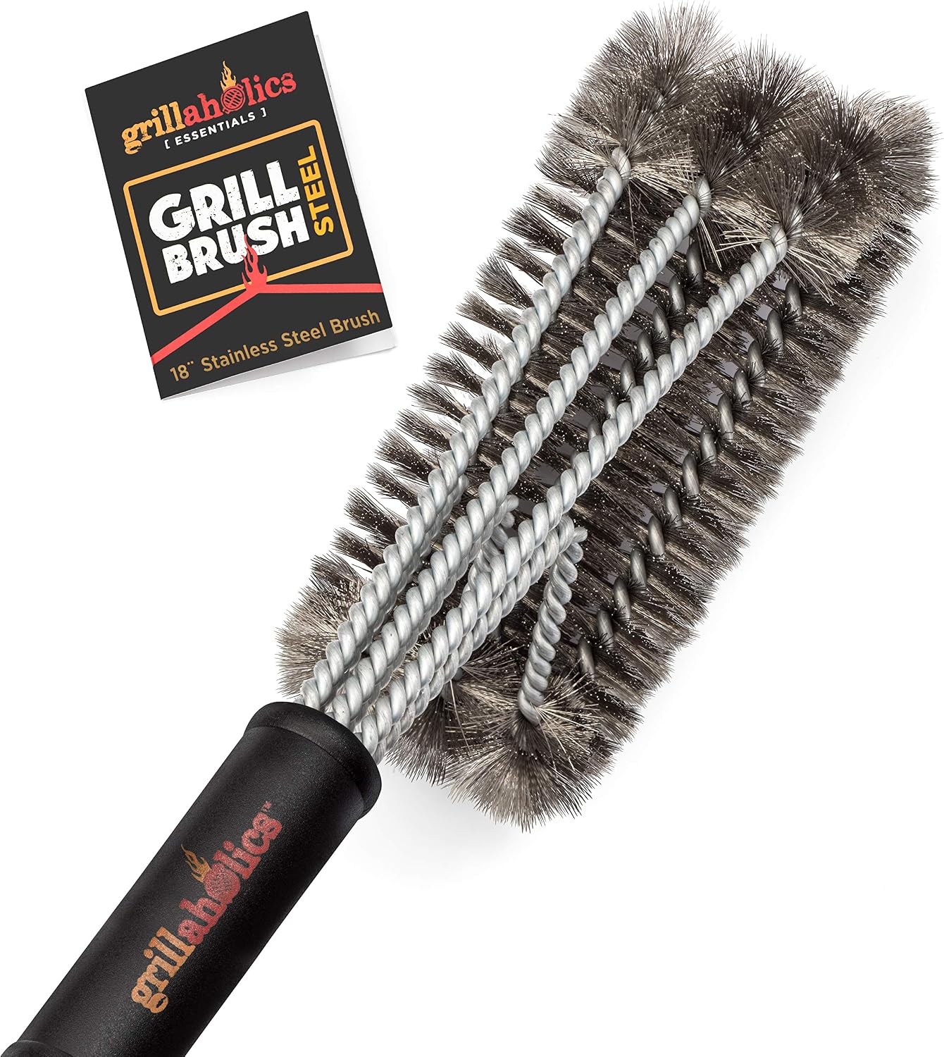 Grillaholics Essentials Grill Brush Steel – Triple Machine Tested for Safety – Stainless Steel Wire Grill Brush for Deep Grill Cleaning – Lifetime Manufacturers Warranty