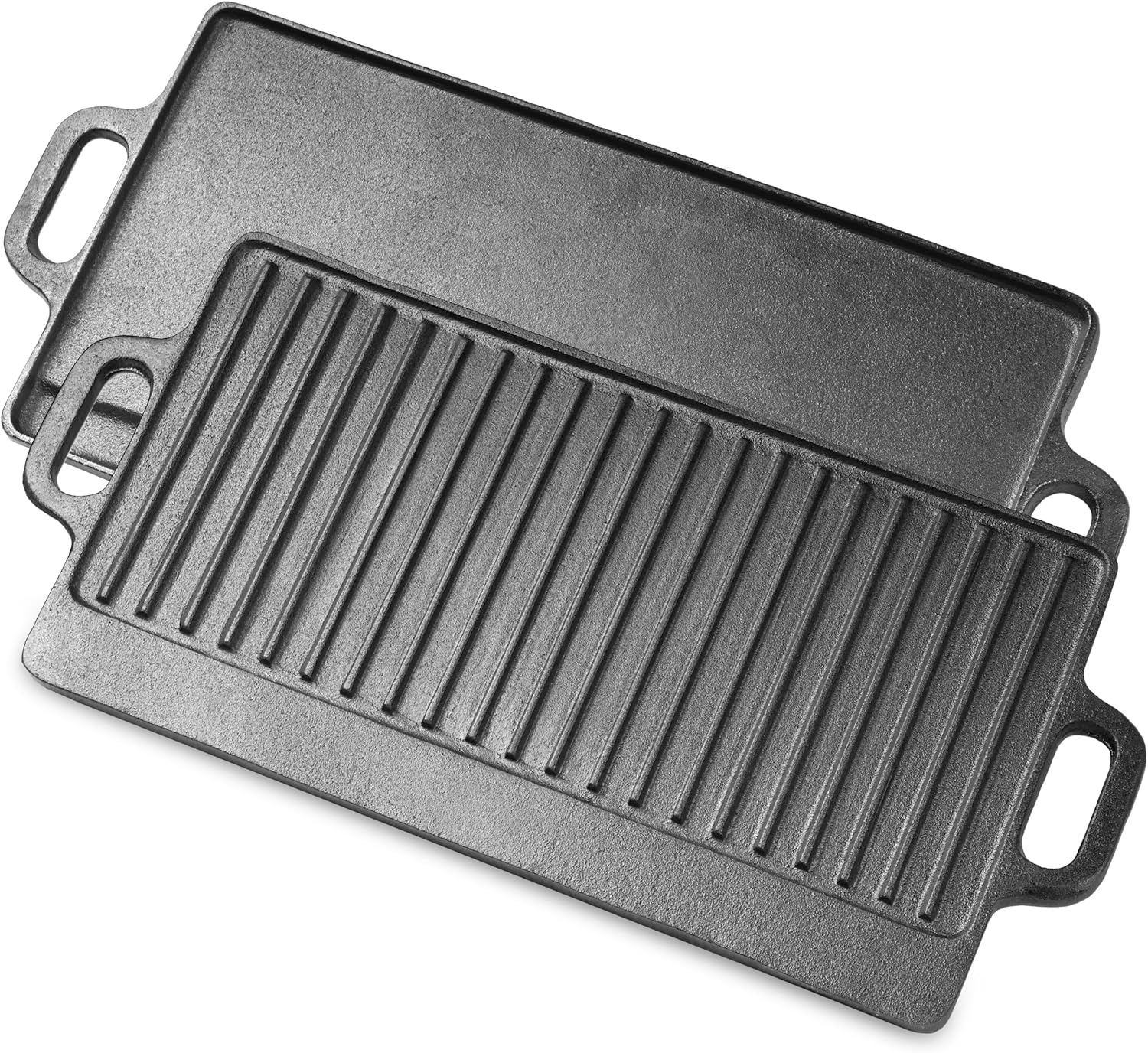 ProSource 2-in-1 Reversible 19.5” x 9” Cast Iron Griddle with Handles, Preseasoned & Non-Stick for Gas Stovetop, Oven and Open Fire.