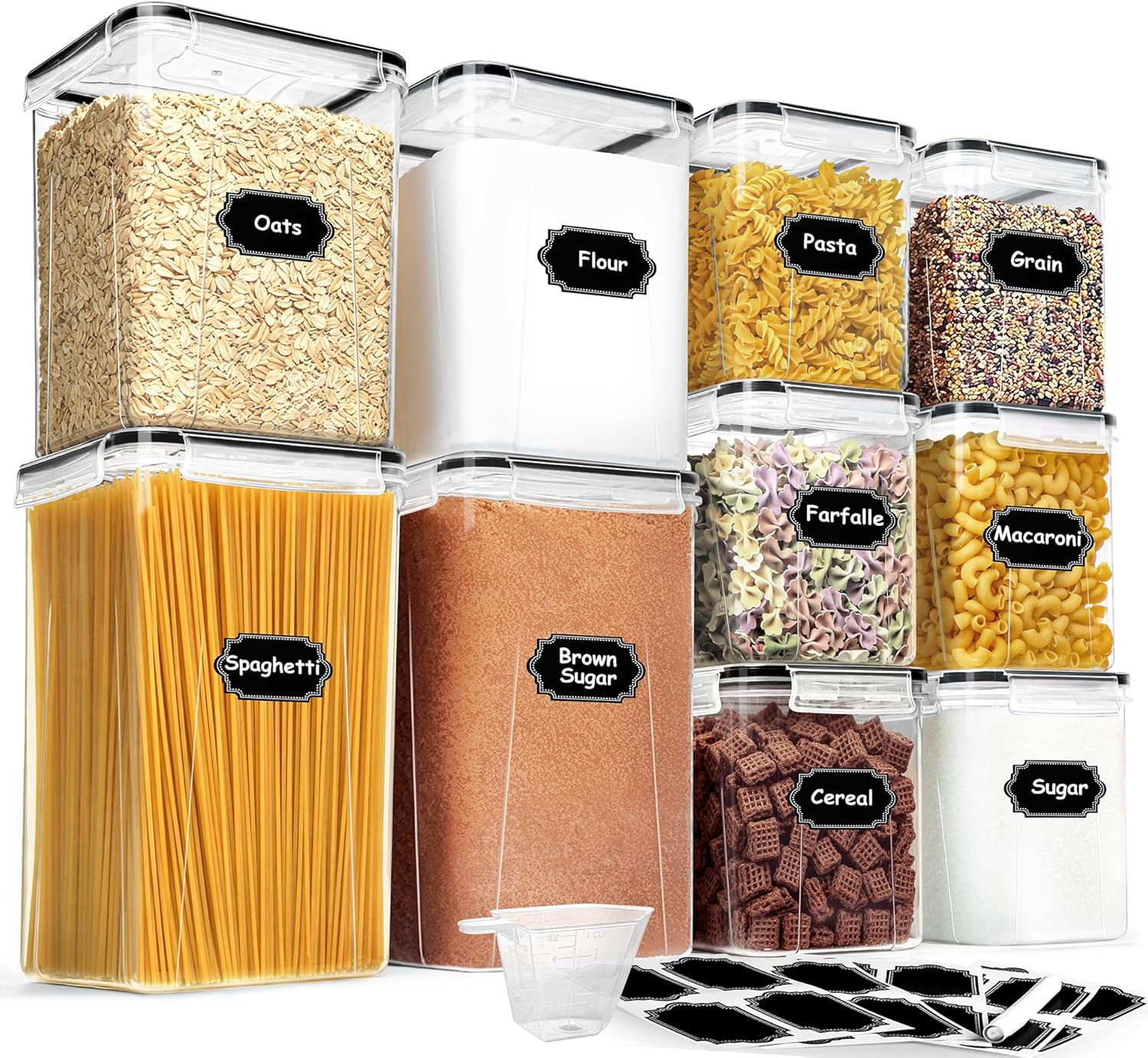 Flour Sugar Storage Containers, 10 Pack Large Airtight Food Storage Containers with Lids for Kitchen Pantry Organization and Storage, BPA Free Plastic Canisters Sets for Cereal, Rice and Baking