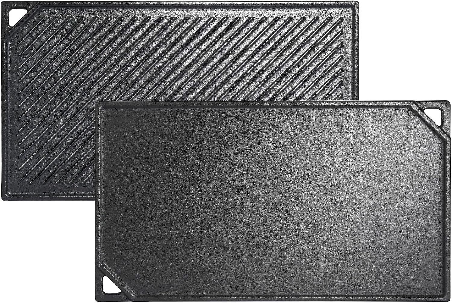 Leship Cast Iron Rectangular Reversible Griddle for Oven, Stove Tops, Grill and Others, 16.5” x 9.5” Double-sided Griddle Plate