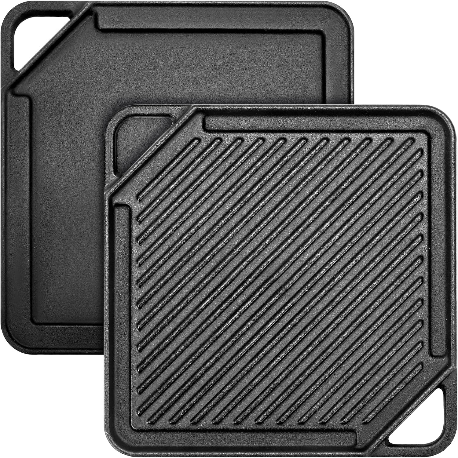 GGC Cast Iron Reversible Griddle, 2-In-1 Griddle Pan for Gas Grills and Stove Tops, 10 x 10 Square Baking Flat and Ribbed Griddle Plate