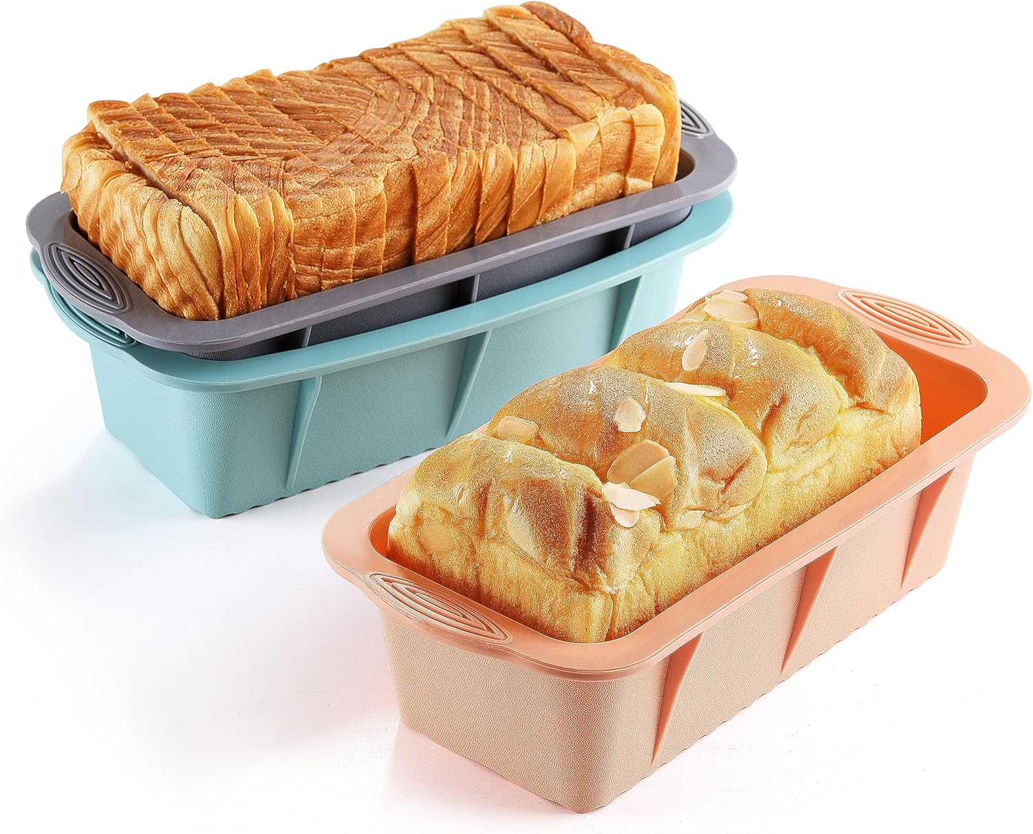 MONGSEW 3PCS Silicone Bread Loaf Pan, Non-Stick Bread Pans for Baking, Easy Release Loaf Pan, Great for Homemade Bread, Cakes, Brownies, Dishwasher Safe (3 Colors, Nesting Design)