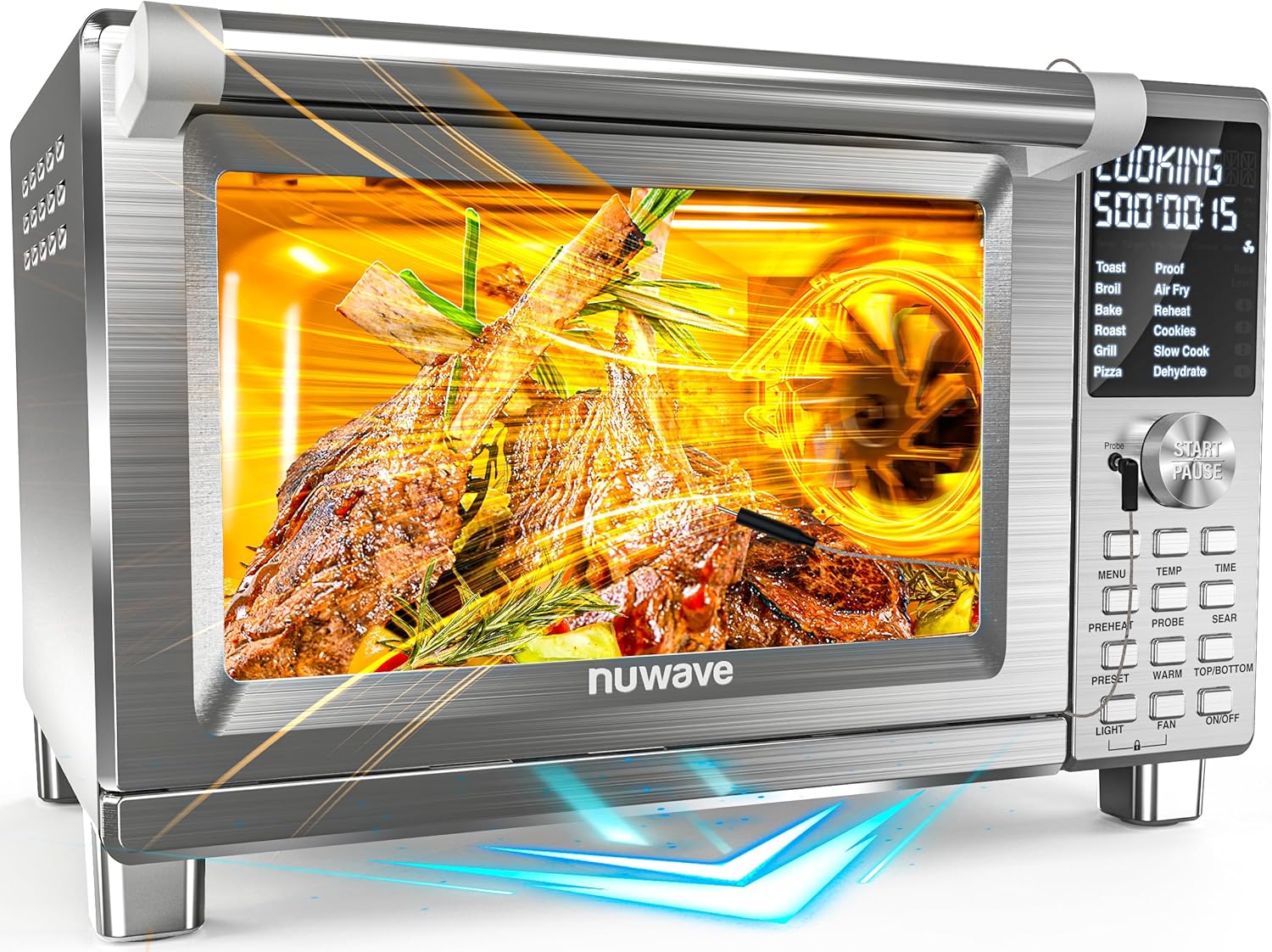 Nuwave Bravo XL Pro Air Fryer Toaster Oven with Grill Combo, 2026 New Ultra-Fast Convection System, 35% Crispier, 2X More Even, 142 Presets, 50-500F, Smarter Probe, PFAS Free, 30QT, Stainless Steel