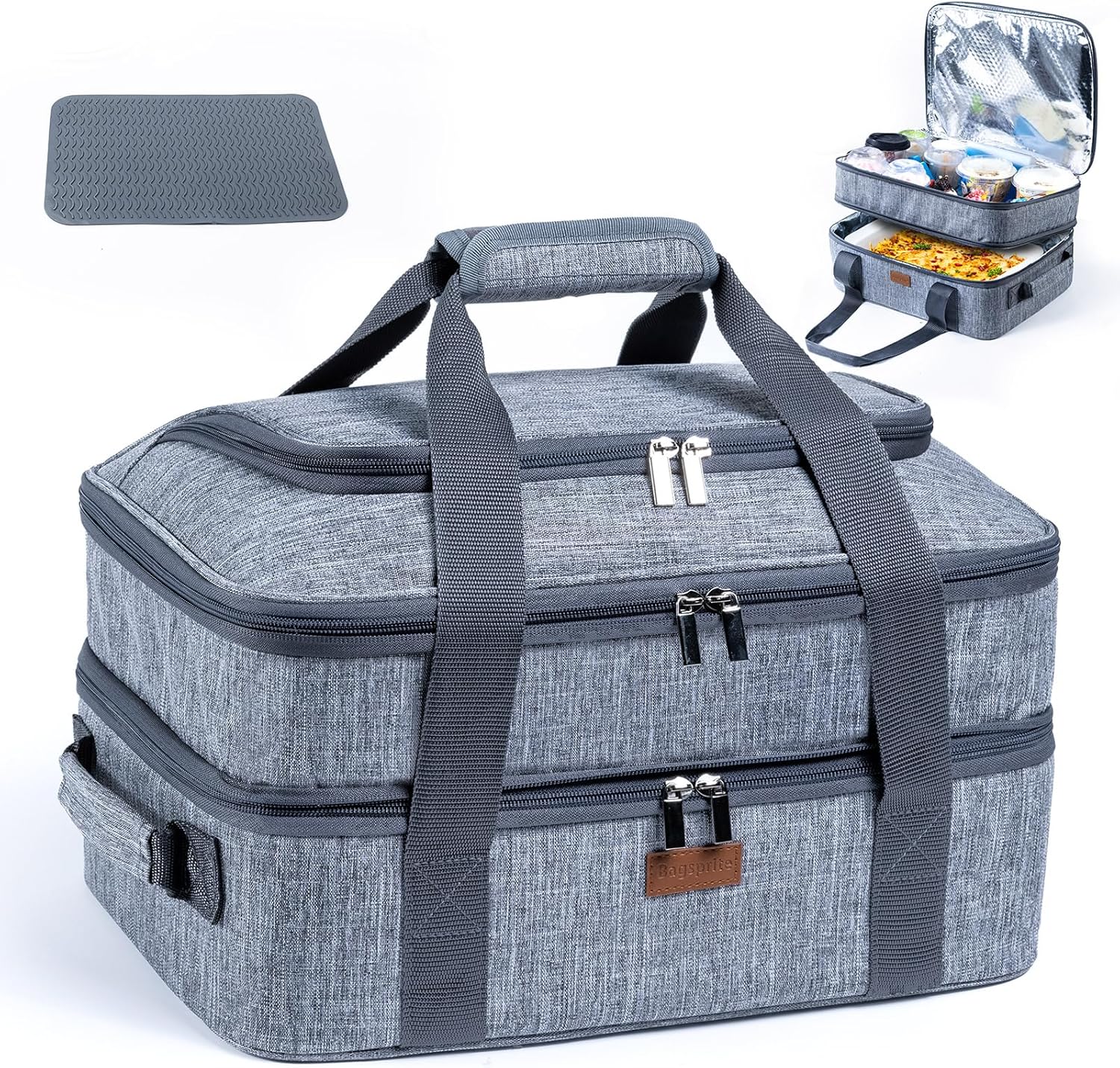 BAGSPRITE Expandable Insulated Casserole Carrier for Hot or Cold Food, Casserole Dish Carrying Case,Thermal Lasanga Lugger Tote for Pockluck, Parties, Picnic, Fits 9″ x 13″ Baking Dish,