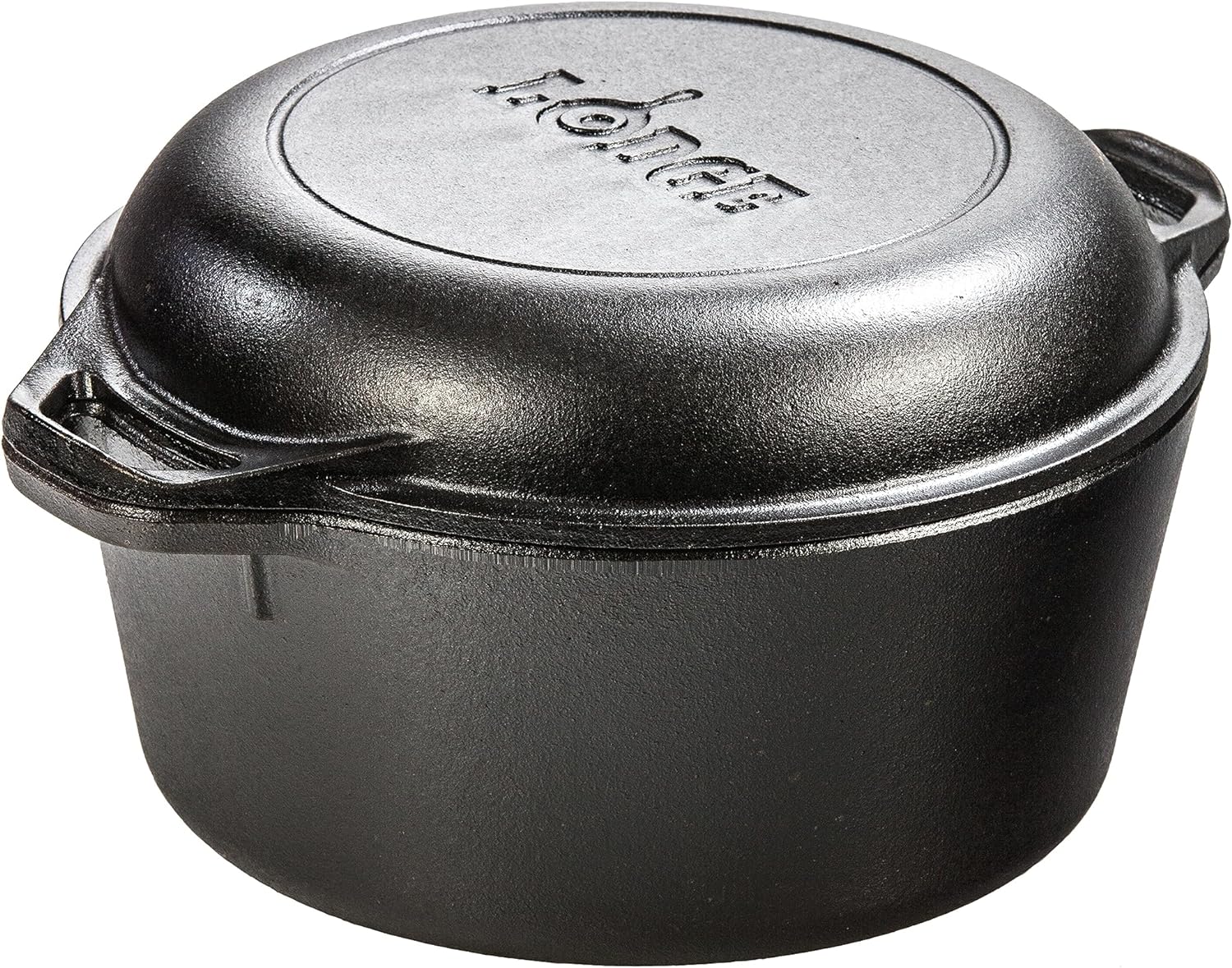 Lodge Cast Iron Double Dutch Oven 5 Quart – Pre-Seasoned 2-in-1 Cast Iron Cookware – Pot & Skillet Combo – Even Heat Retention – Oven-Safe, Versatile Pot